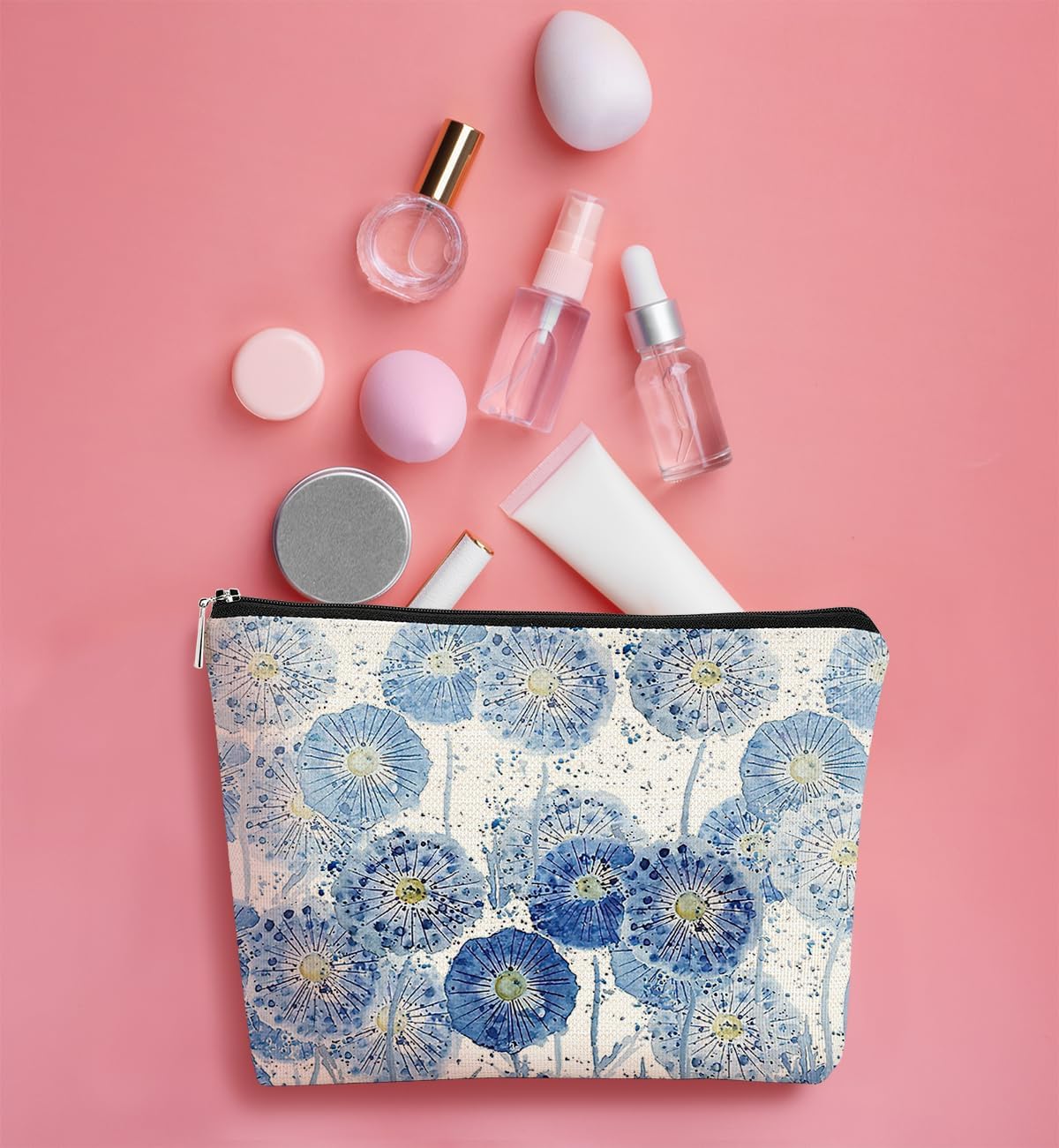 Bolsa de maquillaje floral, bolsa de cosméticos de flores, bolsa de maquillaje estética, bolsa de maquillaje pequeña, bolsa de maquillaje para