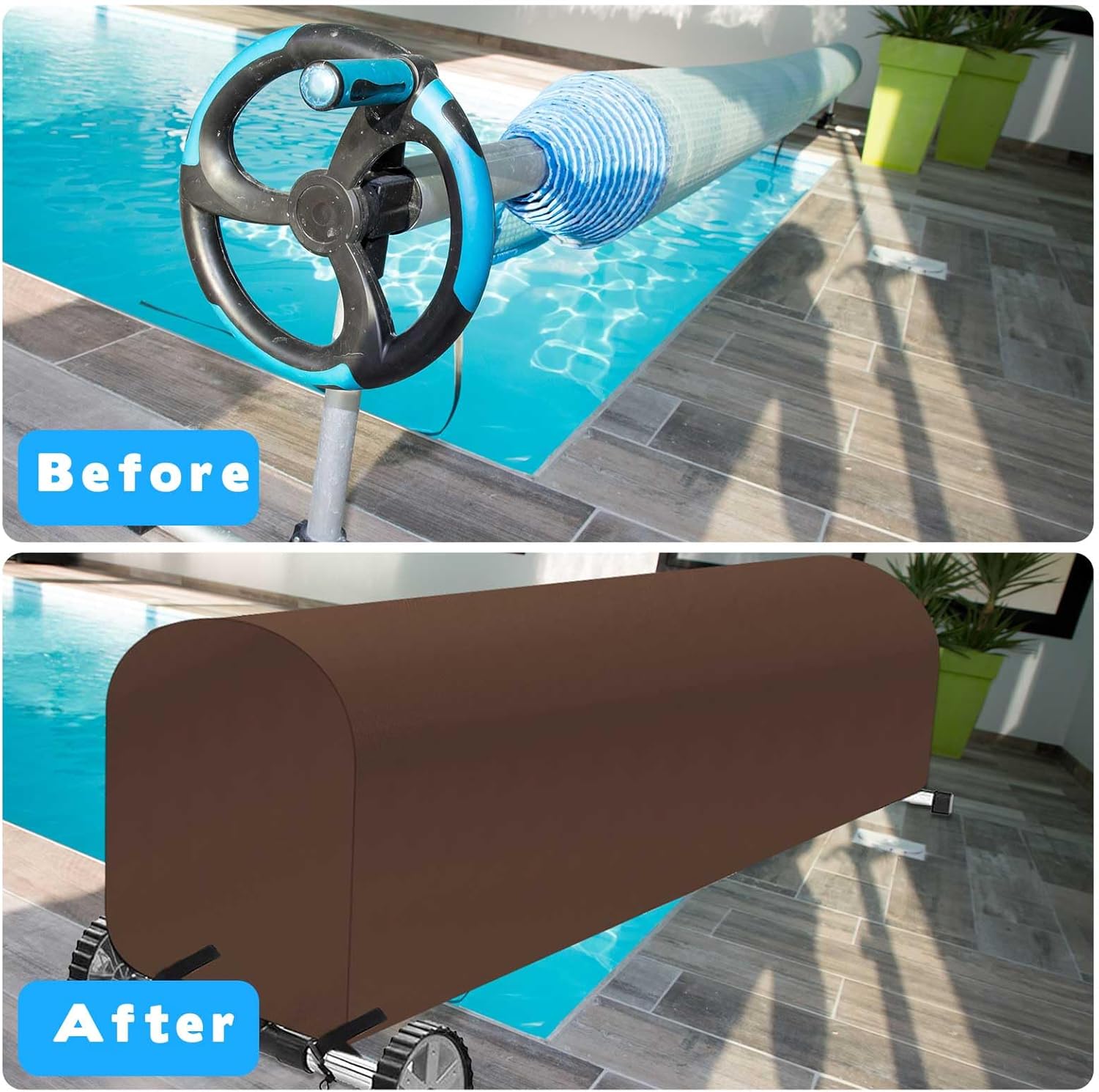 Woanger Cubierta de carrete de manta solar para piscina, impermeable, resistente a los rayos UV, cubierta de carrete solar para piscina enterrada