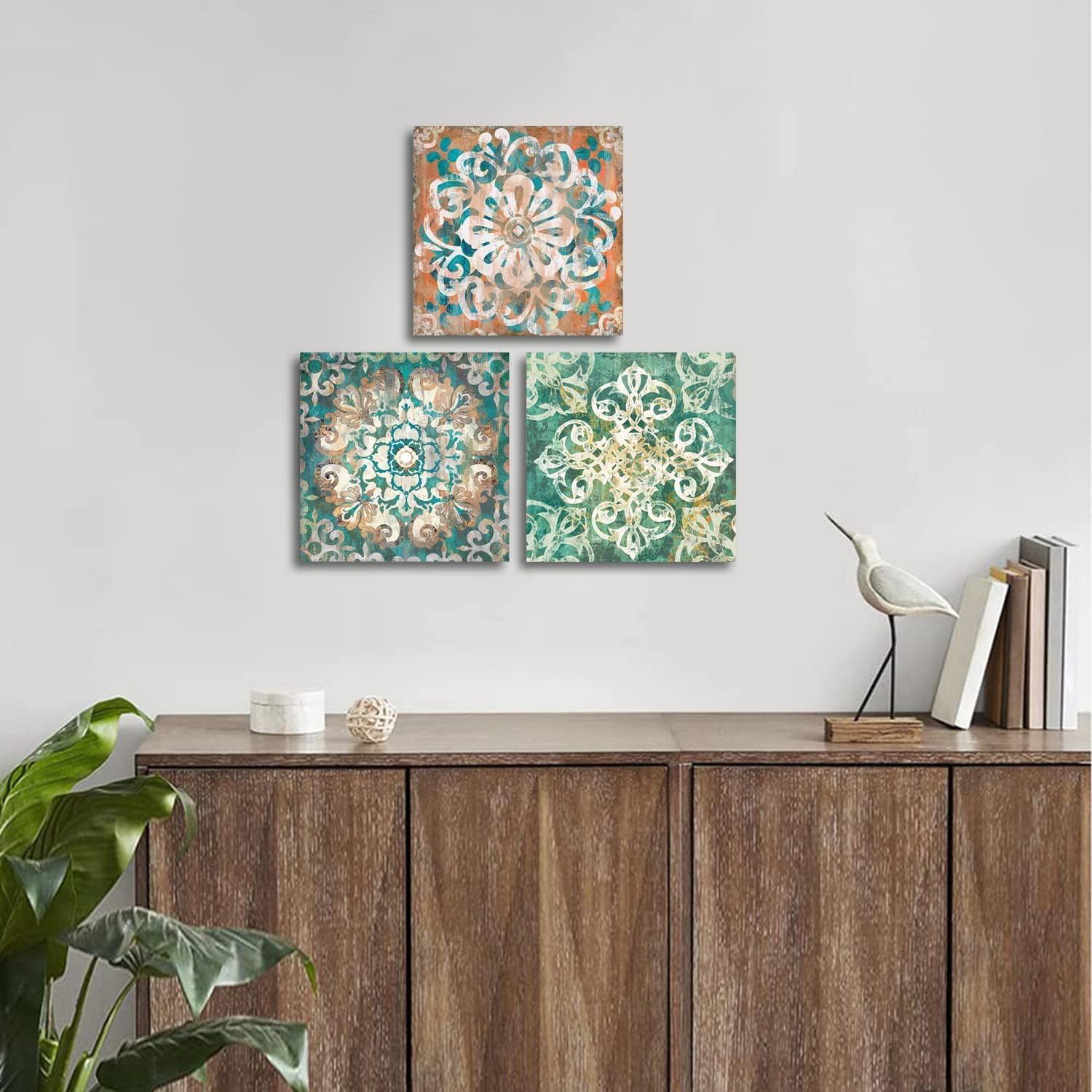 Yang Hong Yu Arte de pared con patrón de mandala vintage, arte de pared con estampado de flores abstractas, bohemio, lienzo para decoración de