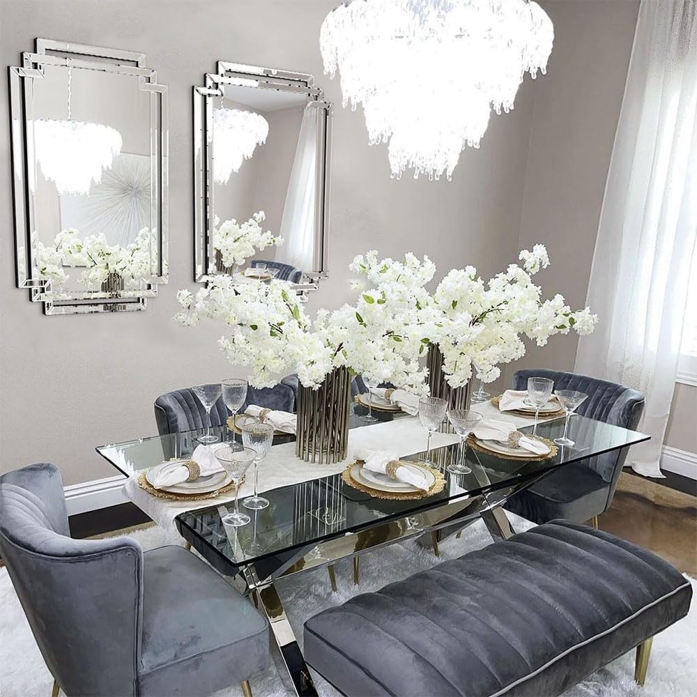 Autdot Espejo de sala de estar para decoración de pared, espejo decorativo con marco de vidrio biselado, espejo de acento moderno para comedor,