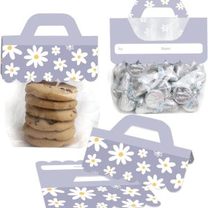 Big Dot of Happiness Flores de margaritas moradas  Etiquetas transparentes para bolsas de regalos  Bolsas de dulces con adornos  Juego de 24 Big Dot of Happiness Flores de margaritas moradas  Etiquetas transparentes para bolsas de regalos  Bolsas de dulces con adornos  Juego de 24