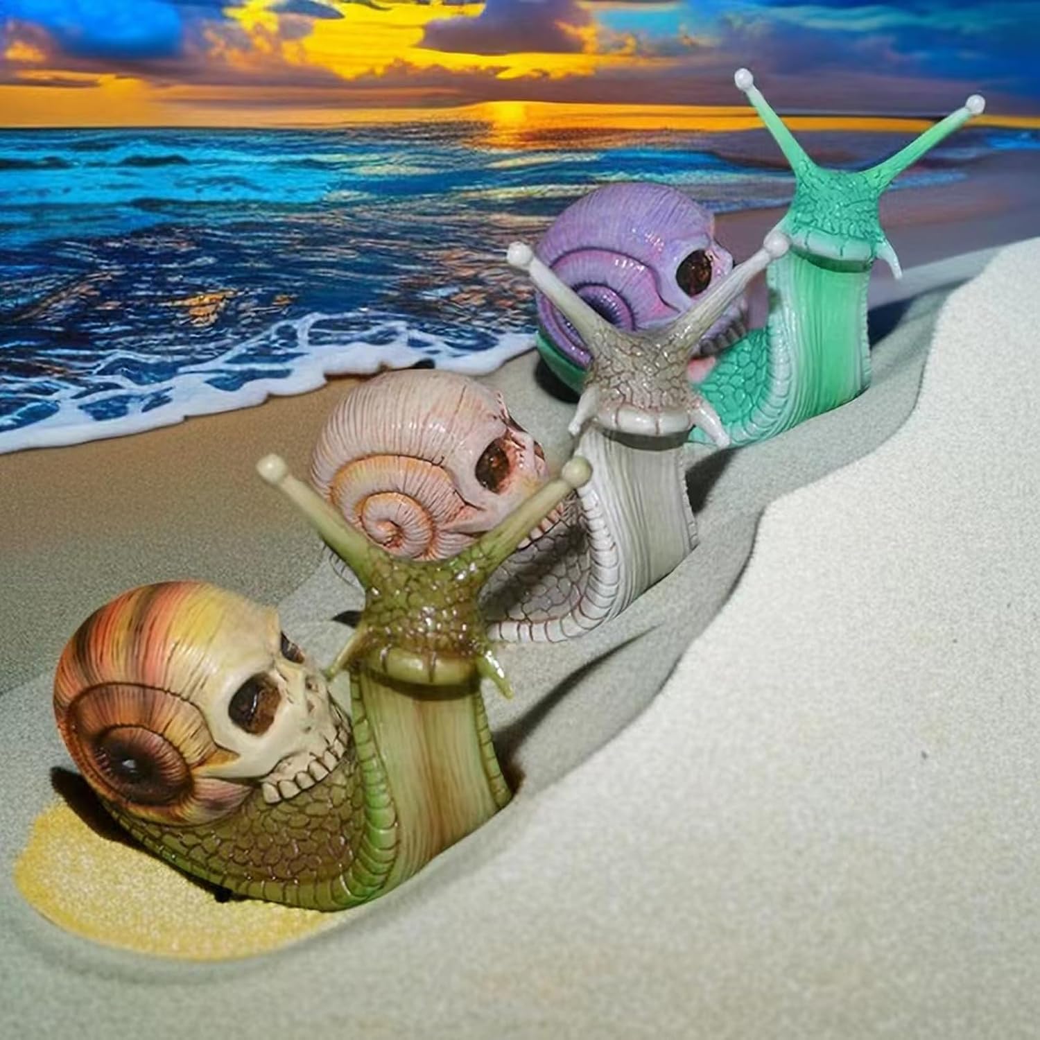 Leatrice Caracol de calavera de Halloween, escultura de calavera, decoración gótica para el hogar, manualidades de resina, decoración al aire libre,