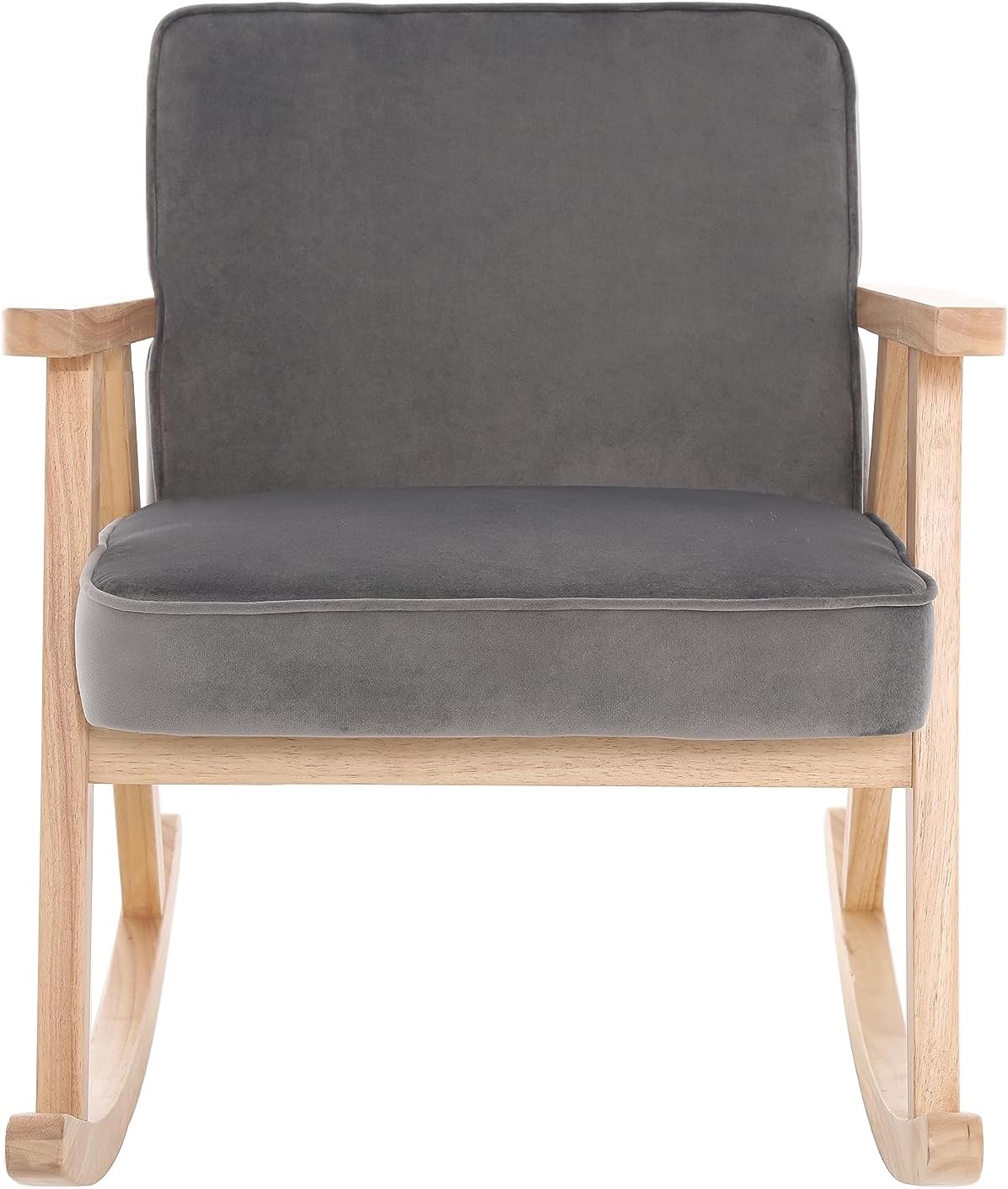 JEEOHEY Mecedora de terciopelo moderno de mediados de siglo, cómoda silla tapizada con brazo deslizante con madera maciza para sala de estar,