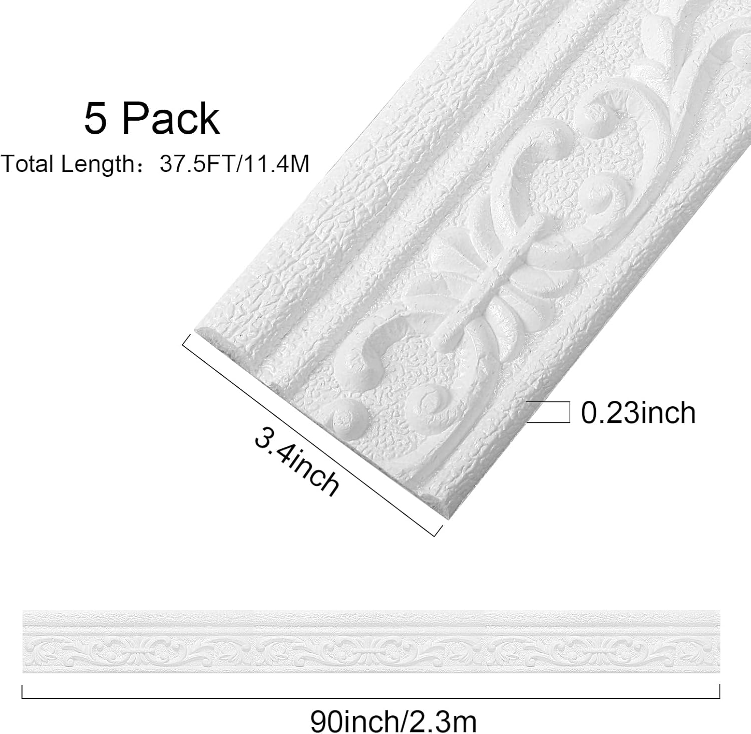 TaoBary 5 rollos de 90 x 3 pulgadas autoadhesivo de espuma flexible para moldura de papel tapiz con borde 3D, líneas de pared decorativas adhesivas