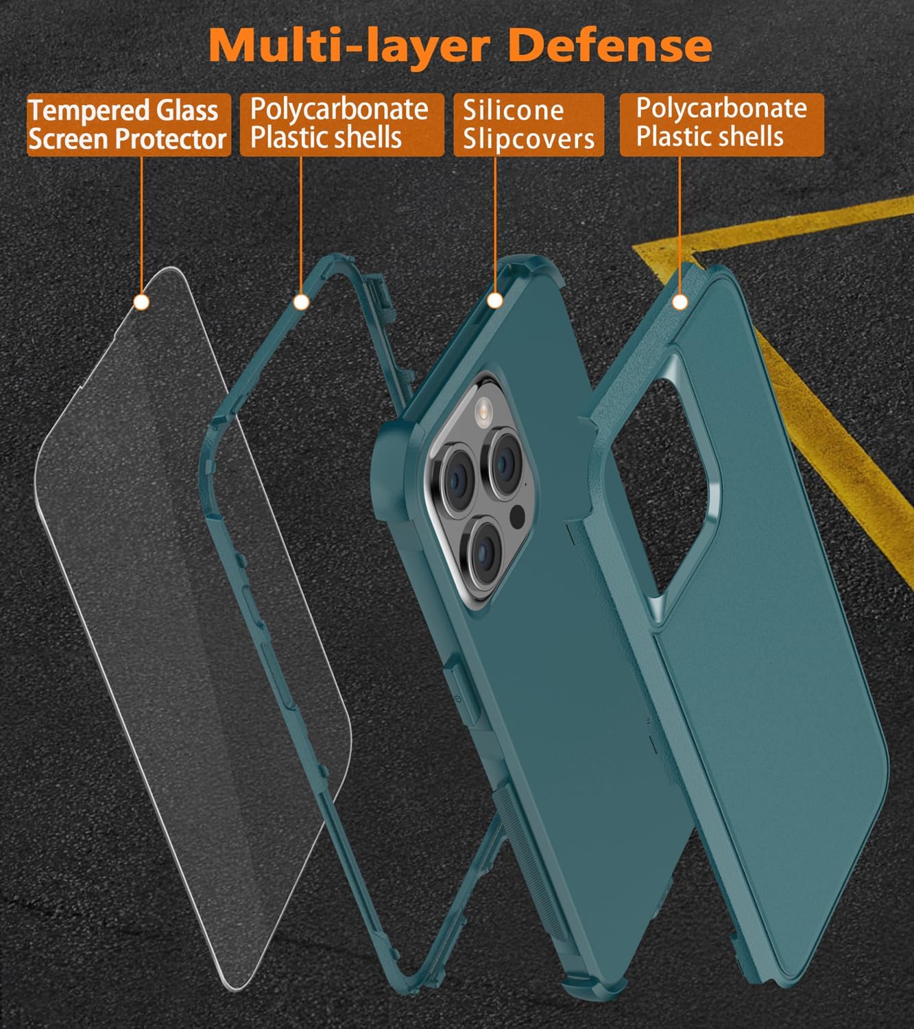 Diverbox Funda para iPhone 15 Pro a prueba de golpes a prueba de caídas protector de pantalla de vidrio templado, funda de protección resistente