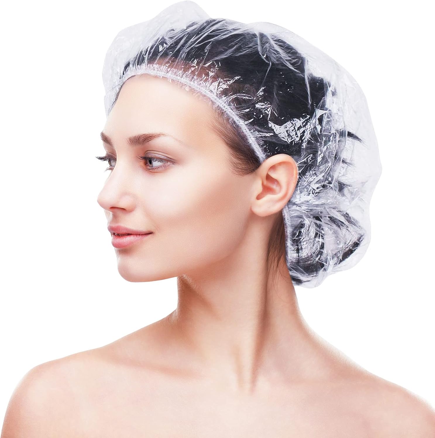 500 gorros de ducha desechables a granel de 18.2 pulgadas, gorro de plástico transparente elástico, grande, grueso, impermeable, para mujeres,