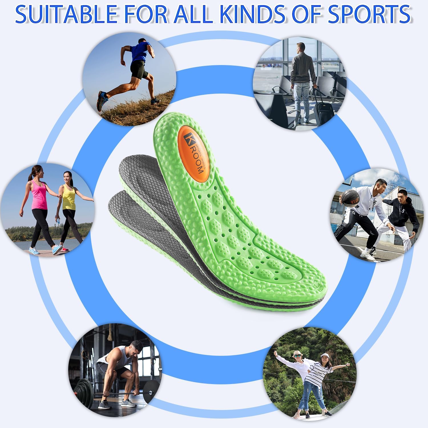 Plantillas de zapatos para hombres y mujeres, plantillas de espuma viscoelástica, cómodas plantillas de zapatos deportivos para absorción de golpes
