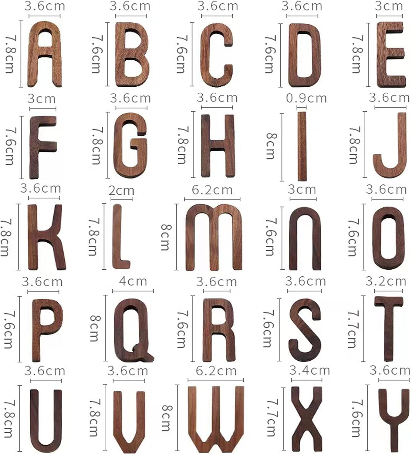 Letras inglesas de madera de nogal negro letra A-Z para manualidades, madera creativa, combinación aleatoria, decoración de fiesta, letra C