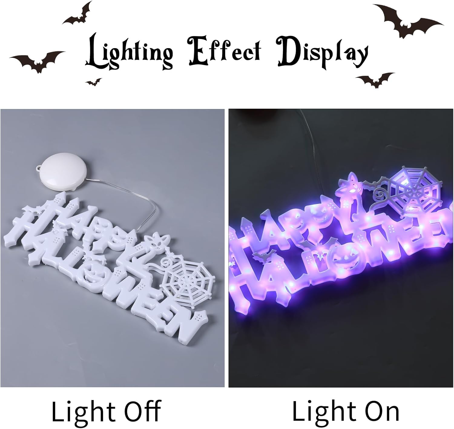 Letrero de luces de Halloween, luces LED de Halloween alimentadas con pilas para colgar decoración de Halloween en interiores y exteriores (morado)