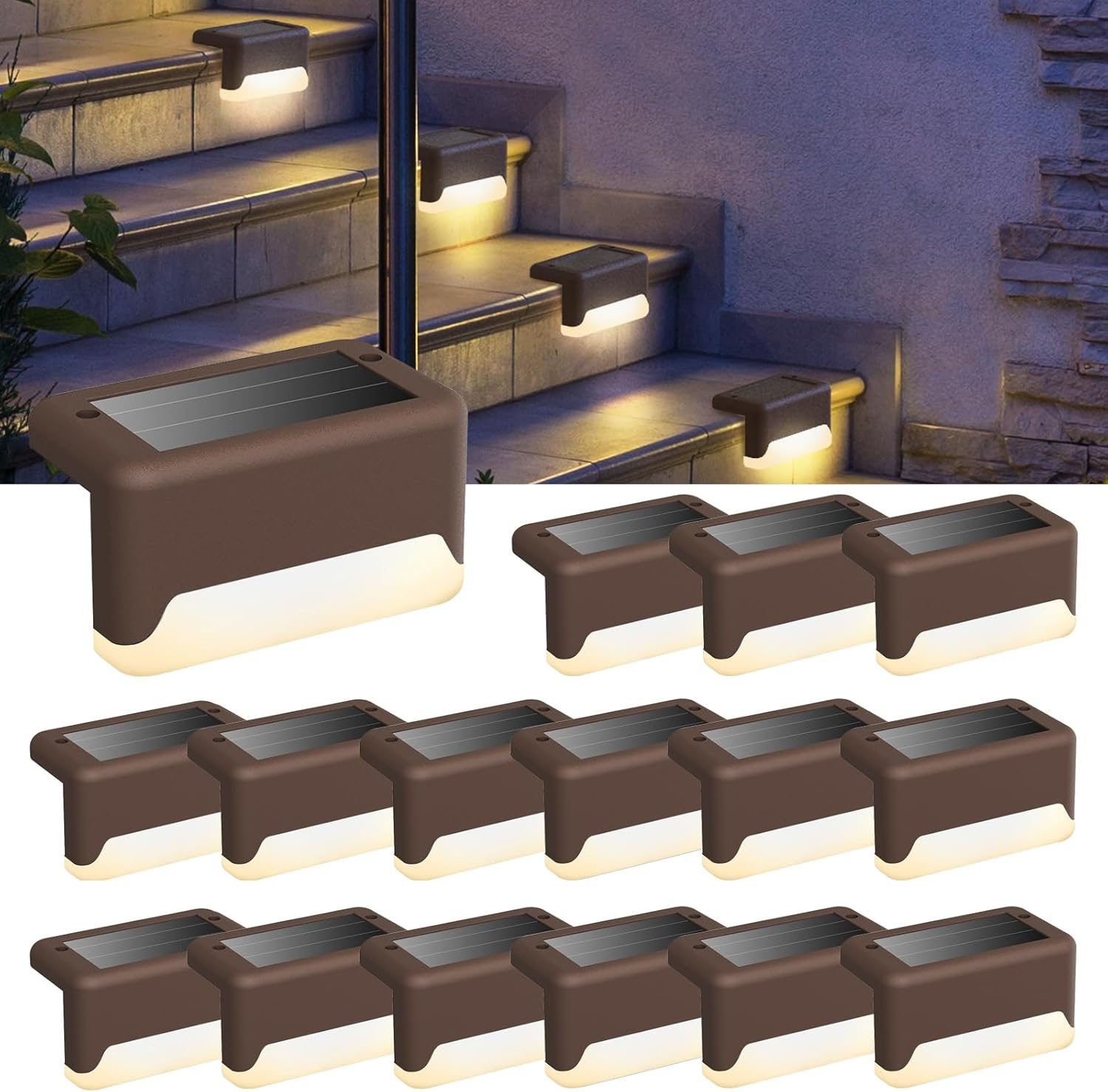 Luces solares impermeables para exteriores, paquete de 16 luces con sensor de movimiento para exteriores, luces solares para exteriores, luces