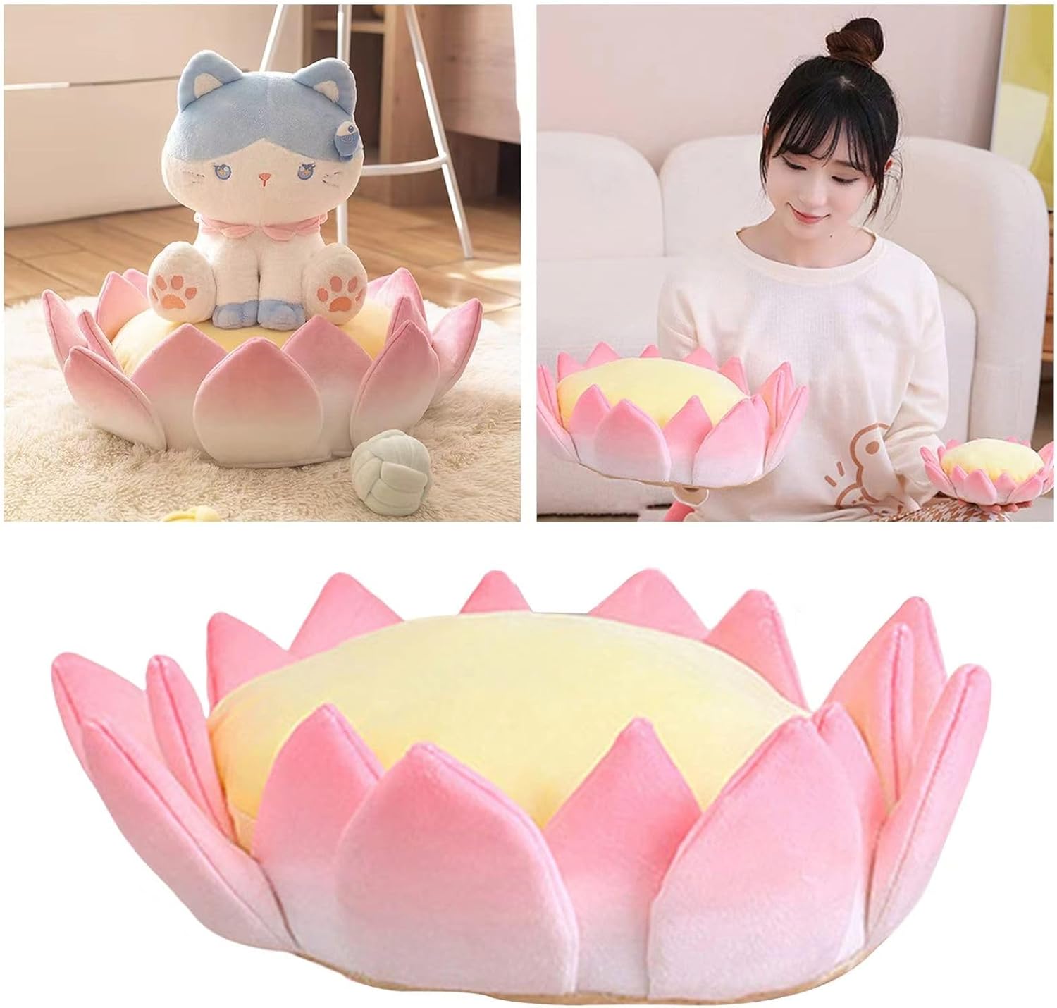 Cojín de felpa con diseño de flor de loto 3D, cojín de suelo para sofá perezoso, para decoración del hogar, sofá, dormitorio, 31.5 pulgadas
