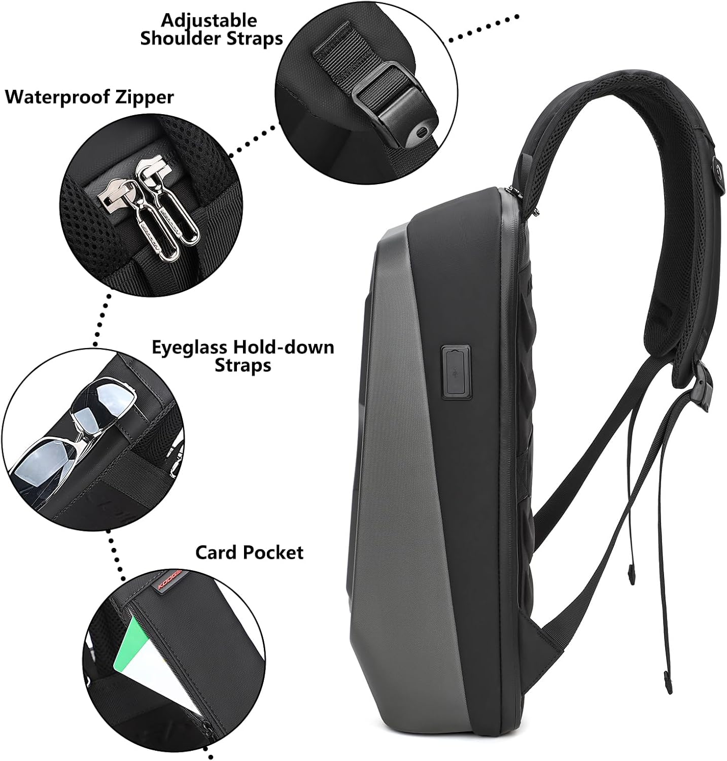 JUMO CYLY HardShell Mochila de viaje para laptop, mochila impermeable para juegos con puerto de carga USB, mochila delgada para negocios para hombre