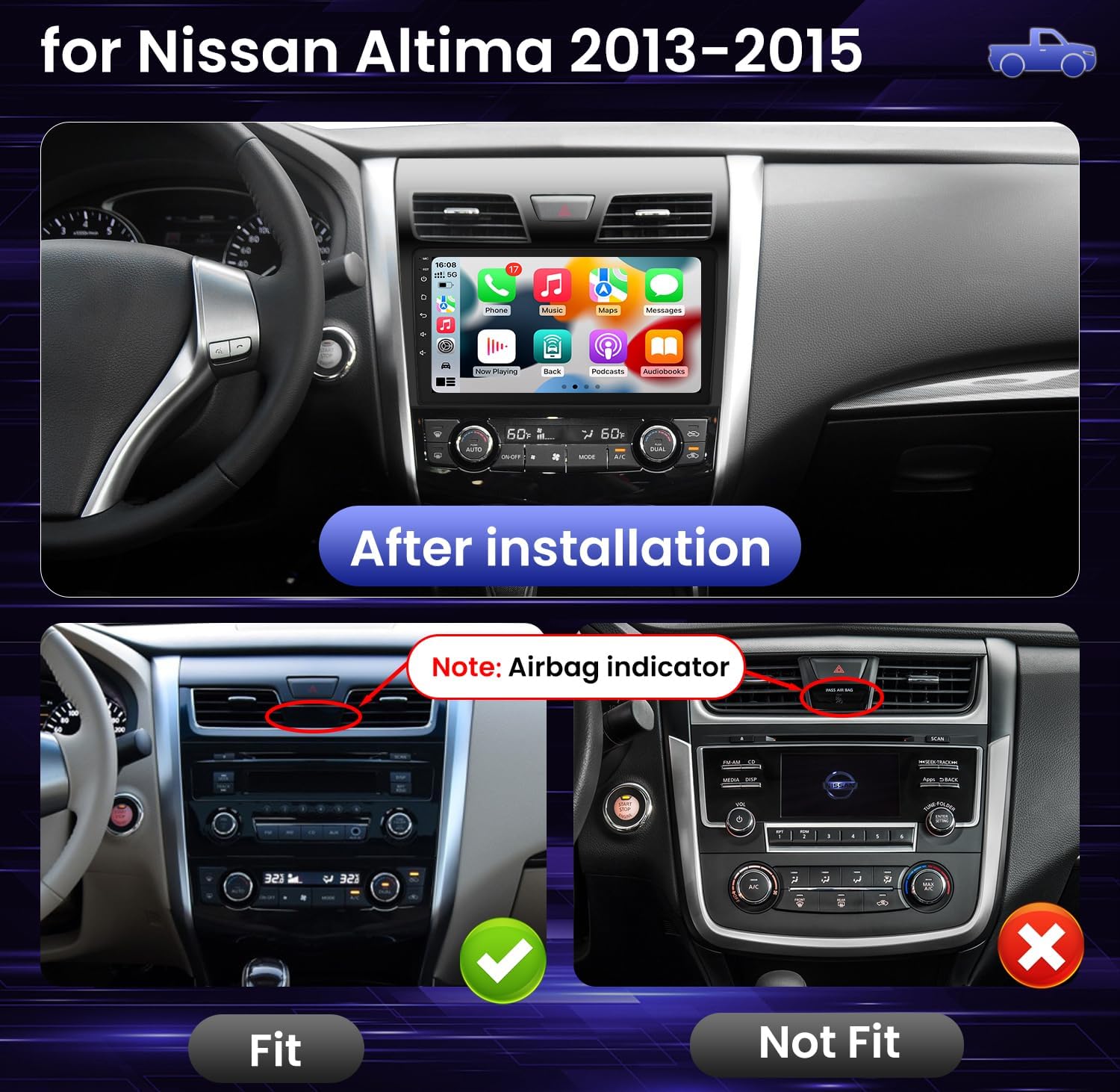 Radio estéreo para coche para Nissan Altima 2013 2014 2015 – CarPlay inalámbrico Android Auto 1280 * 800 10 ” pantalla táctil unidad principal con