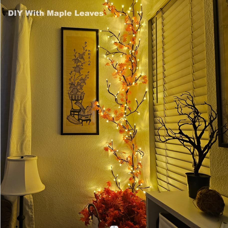 Willow Vine Lights Decoración de habitación 7.5 pies decoración del hogar luces de hadas encantadas flexibles con control remoto, 144 LED ramas