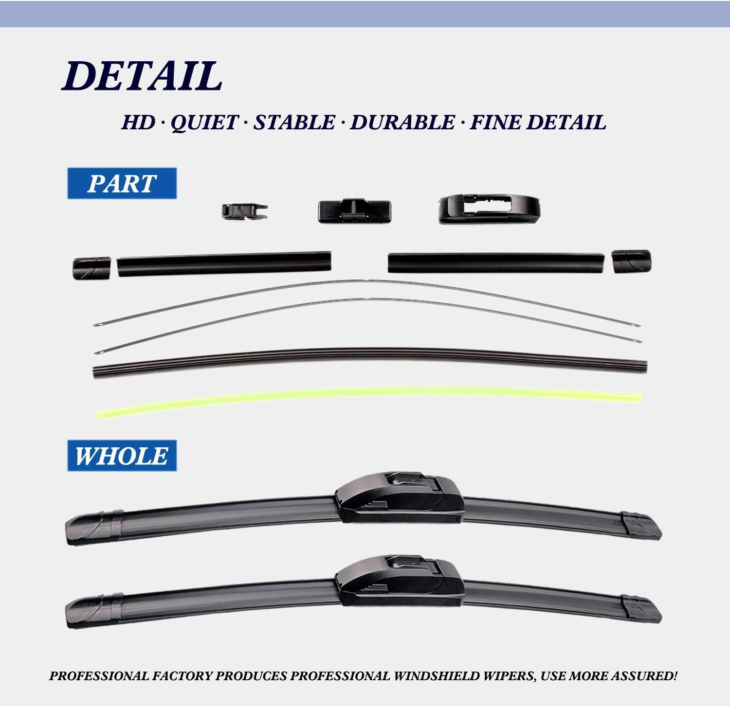 HRSNO Limpiaparabrisas de 24 + 20 pulgadas con limpiaparabrisas trasero de 12 pulgadas, repuesto automotriz para BMW X5 2014-2018, fácil de instalar
