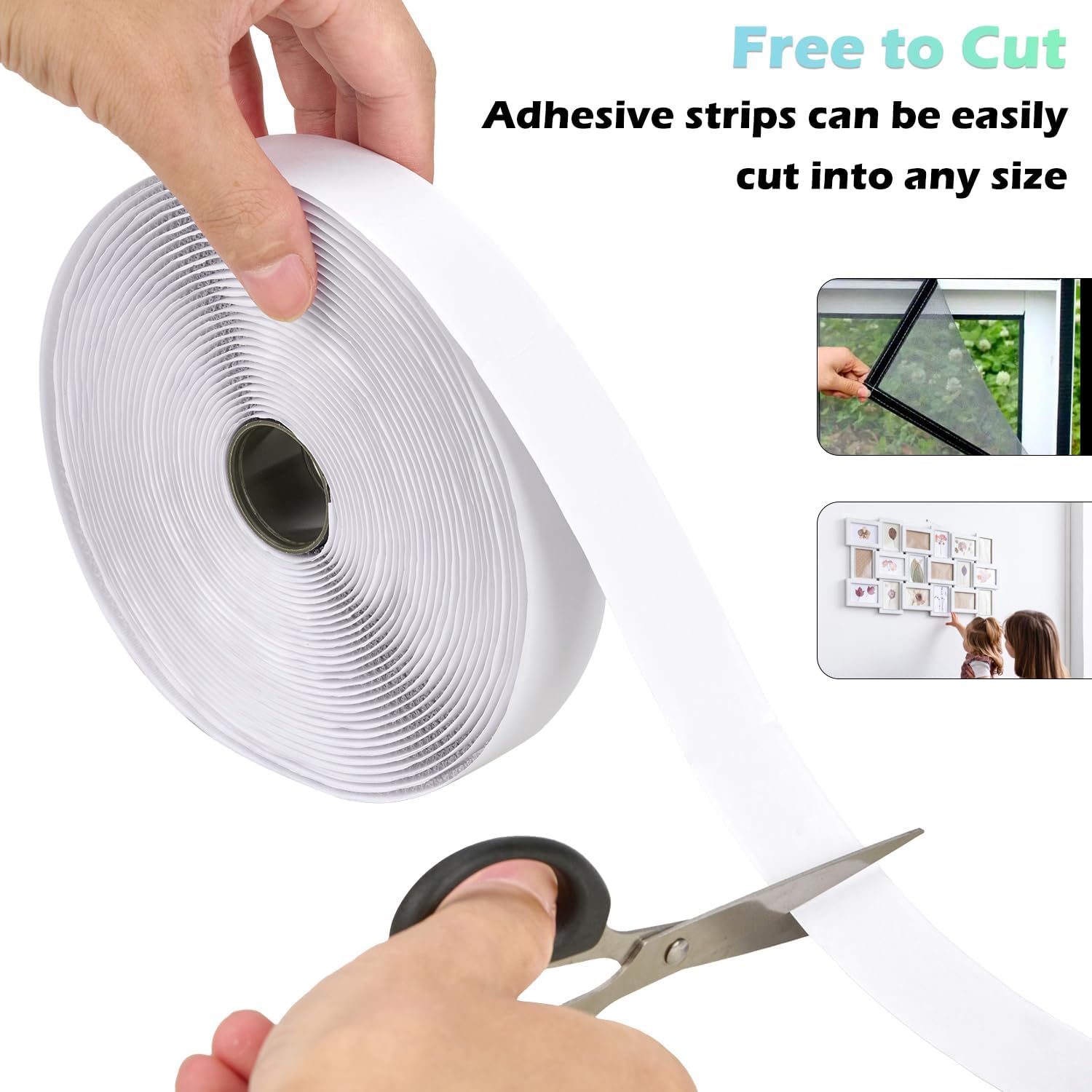 Cinta de gancho y bucle de 30 pies x 1.5 pulgadas, cinta adhesiva de nailon resistente con adhesivo para escuela, hogar y exteriores (blanco, 1 12