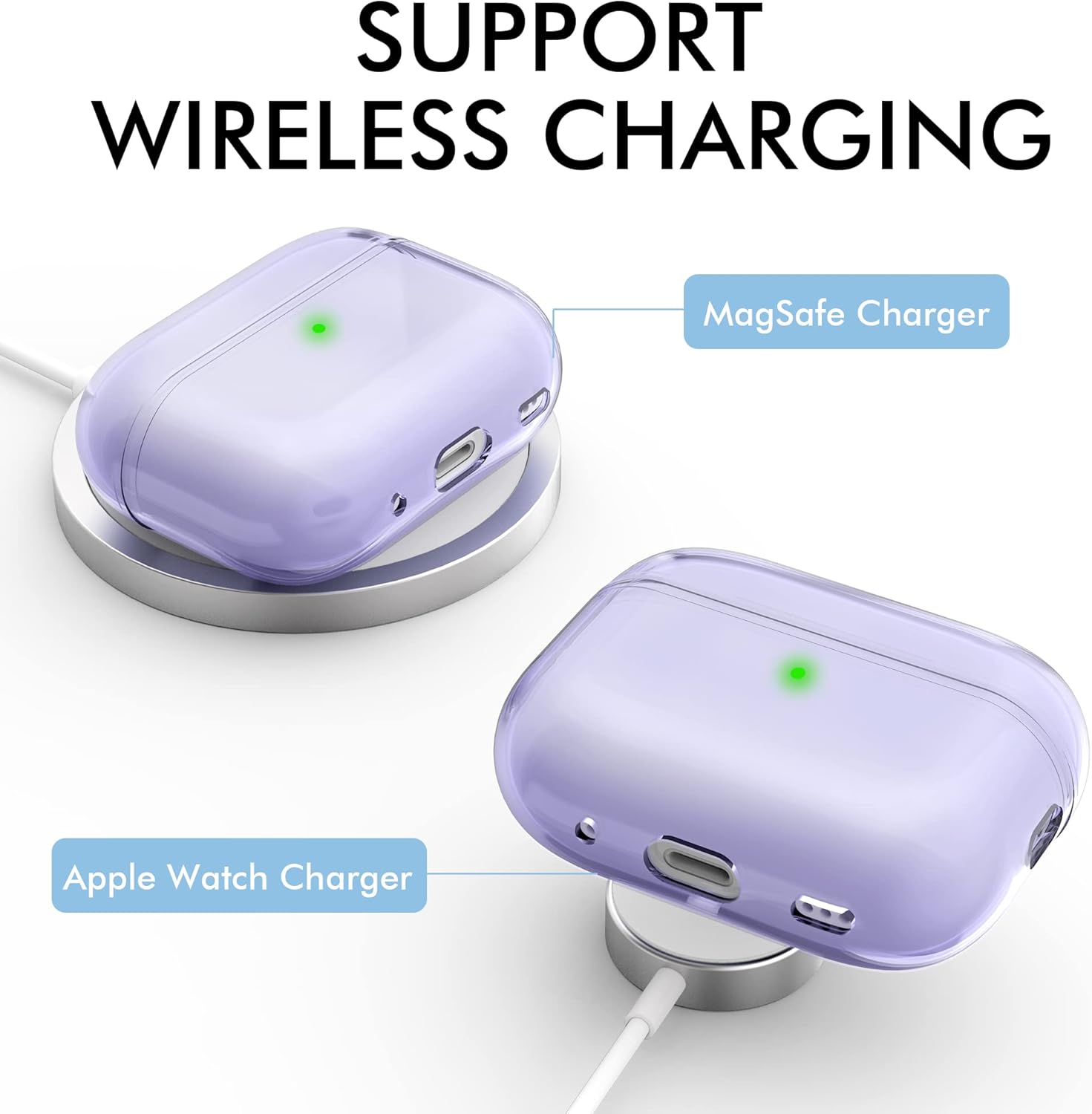 NIUTRENDZ AirPods Pro 2 Funda protectora de TPU suave con cordón LED frontal visible compatible con AirPods Pro de 2 generación 2022 (morado)