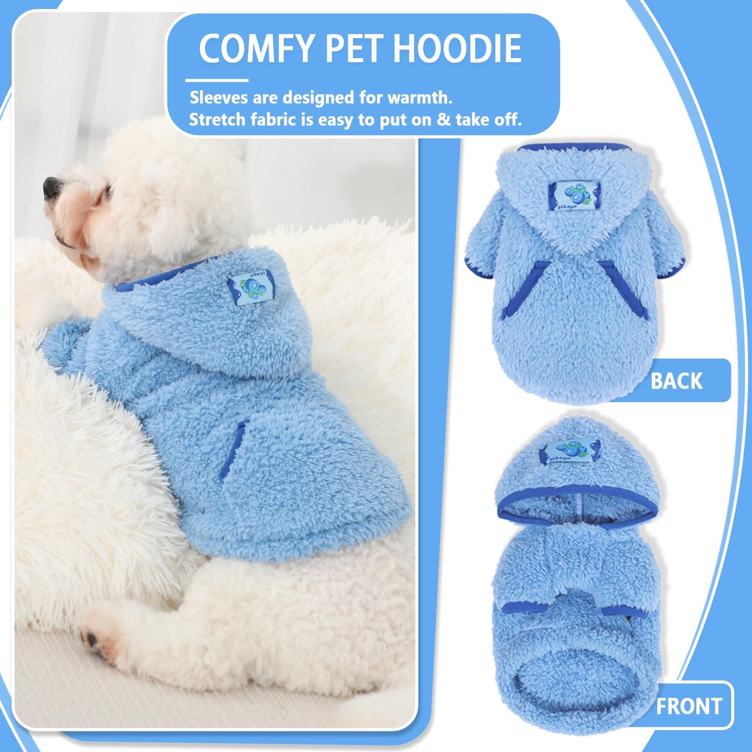 Suéter de forro polar con capucha para perro, suéteres cálidos de terciopelo mullido, ropa de invierno para perros pequeños, niñas y niños, abrigos