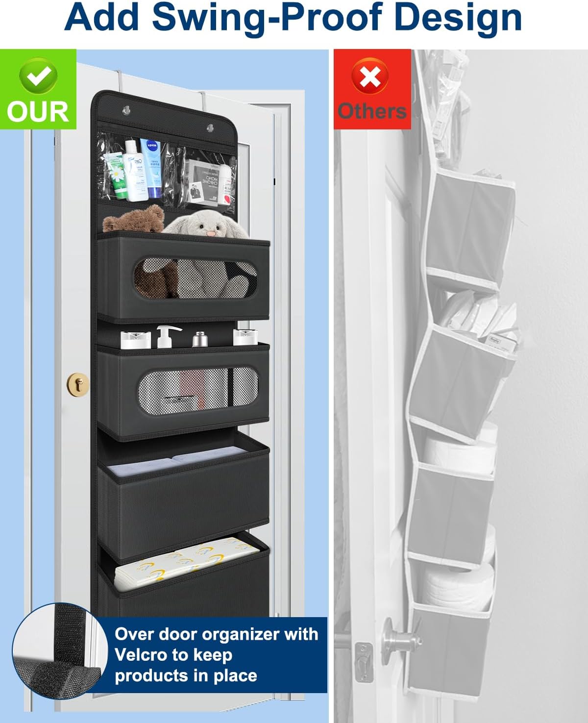 Organizador para colgar sobre la puerta, organizador para colgar en la puerta con 2 pequeños de PVC y 4 bolsillos grandes detrás de la puerta,