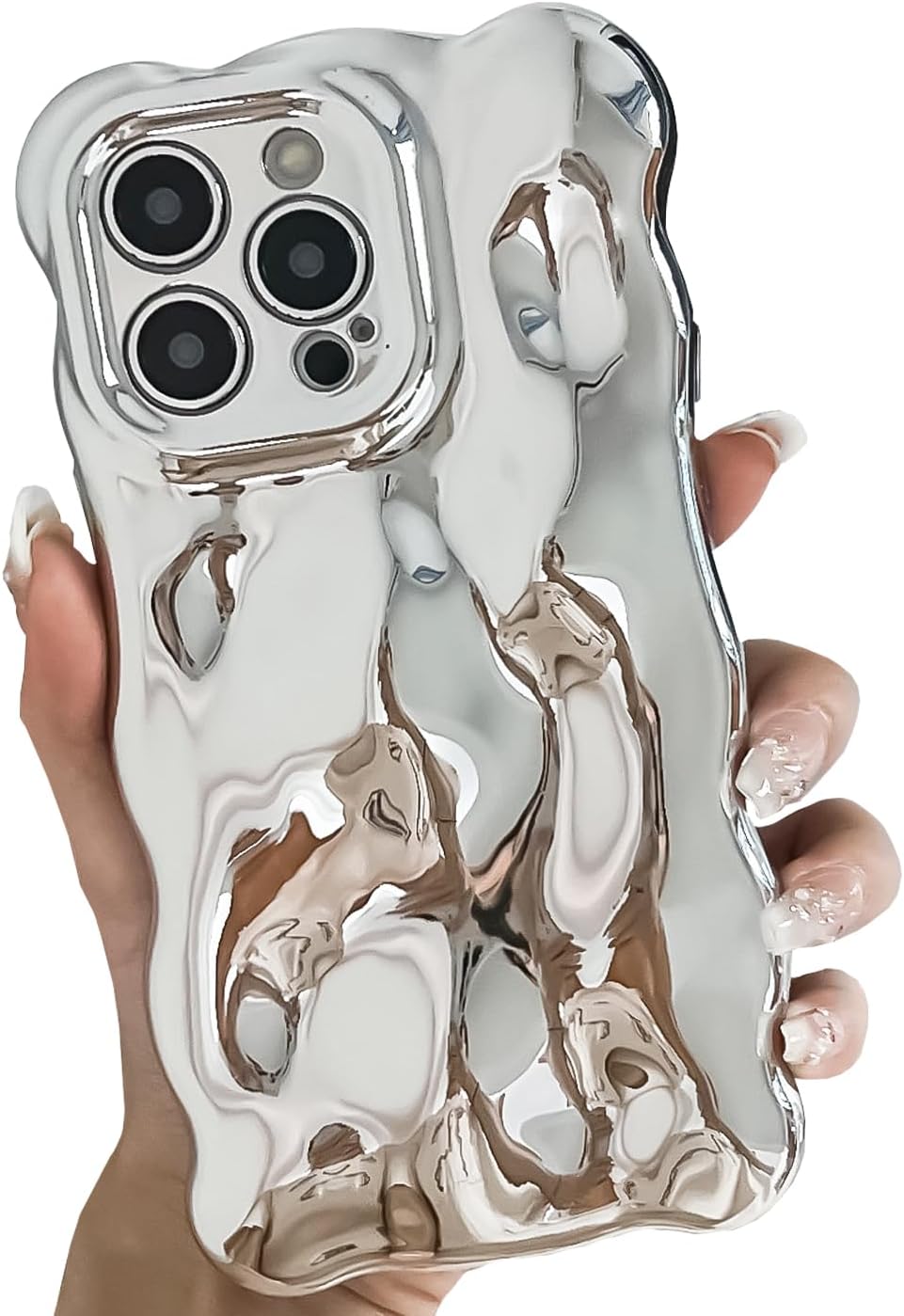 BANAILOA Diseño para iPhone 15 Pro Linda funda con marco de ondas 3D patrón de meteoritos chapado de lujo suave TPU protector creativo funda
