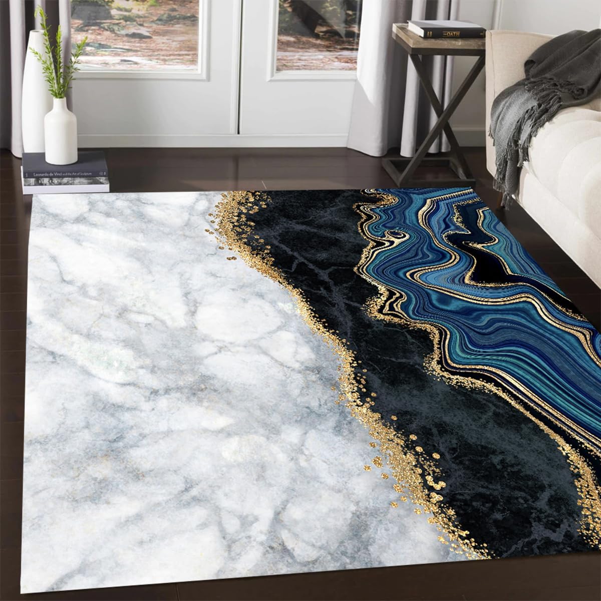 Alfombra moderna abstracta de mármol para sala de estar, dormitorio, comedor, lavable, suave, gruesa, debajo de la mesa auxiliar, alfombra Lux para