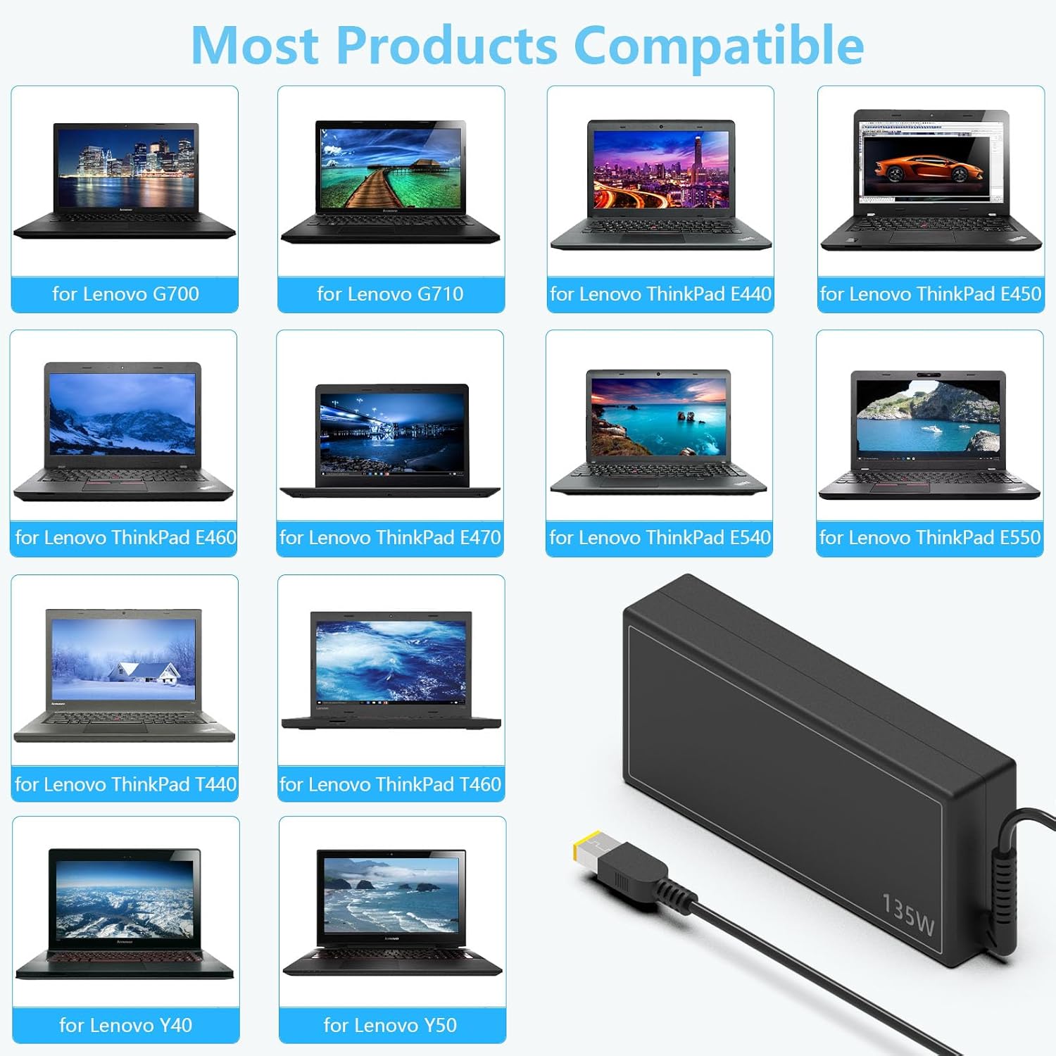 Adaptador de CA de 135 W Cargador para portátil Lenovo IdeaPad Y40-70 Y50-70 Y50-80 Y520-15 Y700-15ISK 720-15IKB Thinkpad P1 P71 440P T450P T460P