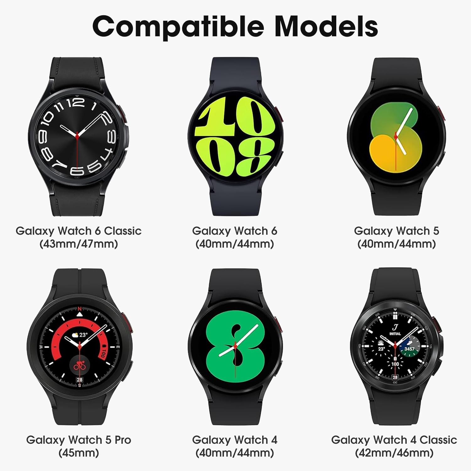 Paquete de 2 correas sin huecos compatibles con Samsung Galaxy Watch 6 5 4 Band 1.575 in 1.732 inGalaxy Watch 6 Classic 1.850 in 1.693 inWatch 5 Pro