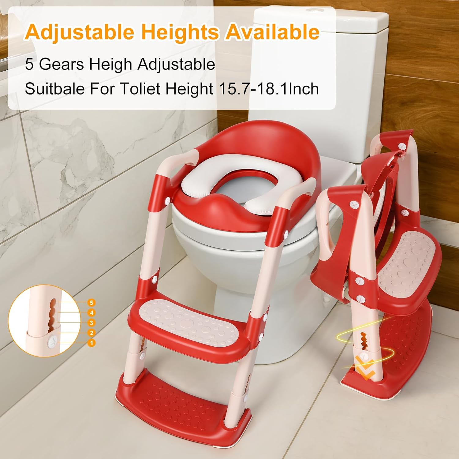 Asiento de inodoro de entrenamiento para ir al baño con escalera, inodoro de entrenamiento para ir al baño para niños y niñas, altura ajustable,