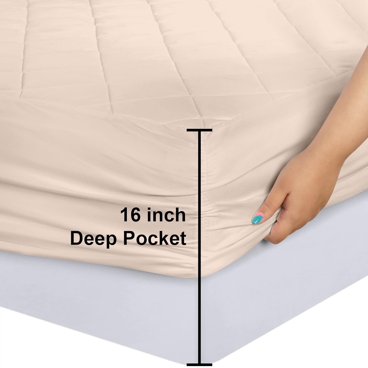 Utopia Bedding Protector de colchón acolchado, tamaño individual, protector de colchón elástico ajustable y funda que se estira hasta 16 pulgadas de