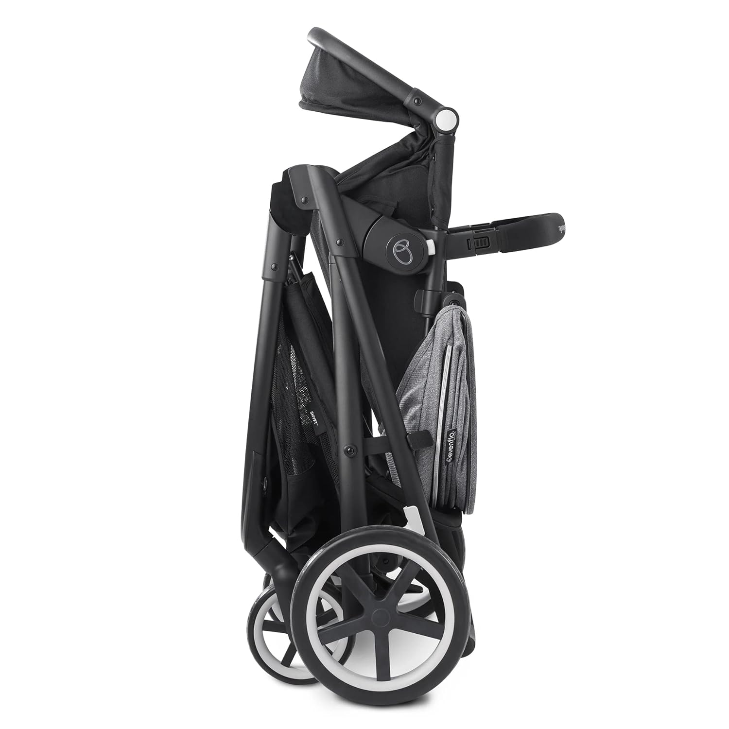 Evenflo Gold Shyft Travel Smart – Cochecito infantil con asiento de automóvil SecureMax con cesta de almacenamiento profunda y sensor seguro, gris