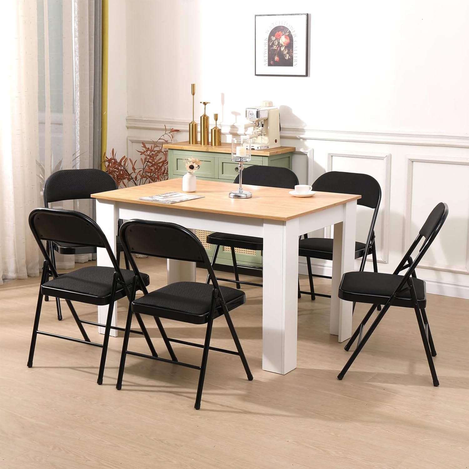 Paquete de 6 sillas plegables, juego de 6 sillas plegables de tela de metal con asientos acolchados, sillas plegables acolchadas para fiestas,