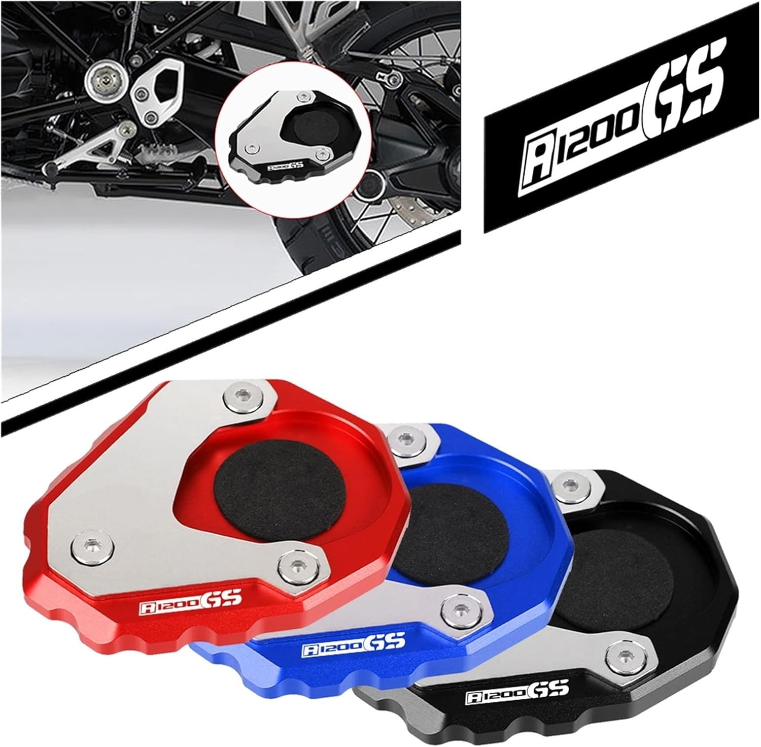CNC aluminio Motorcycle for BMW R 1200 GS LC AdventureRallye 2016-2018 Kickstand Extension Side Stand Enlarge Surppot Plate (Color  GS)