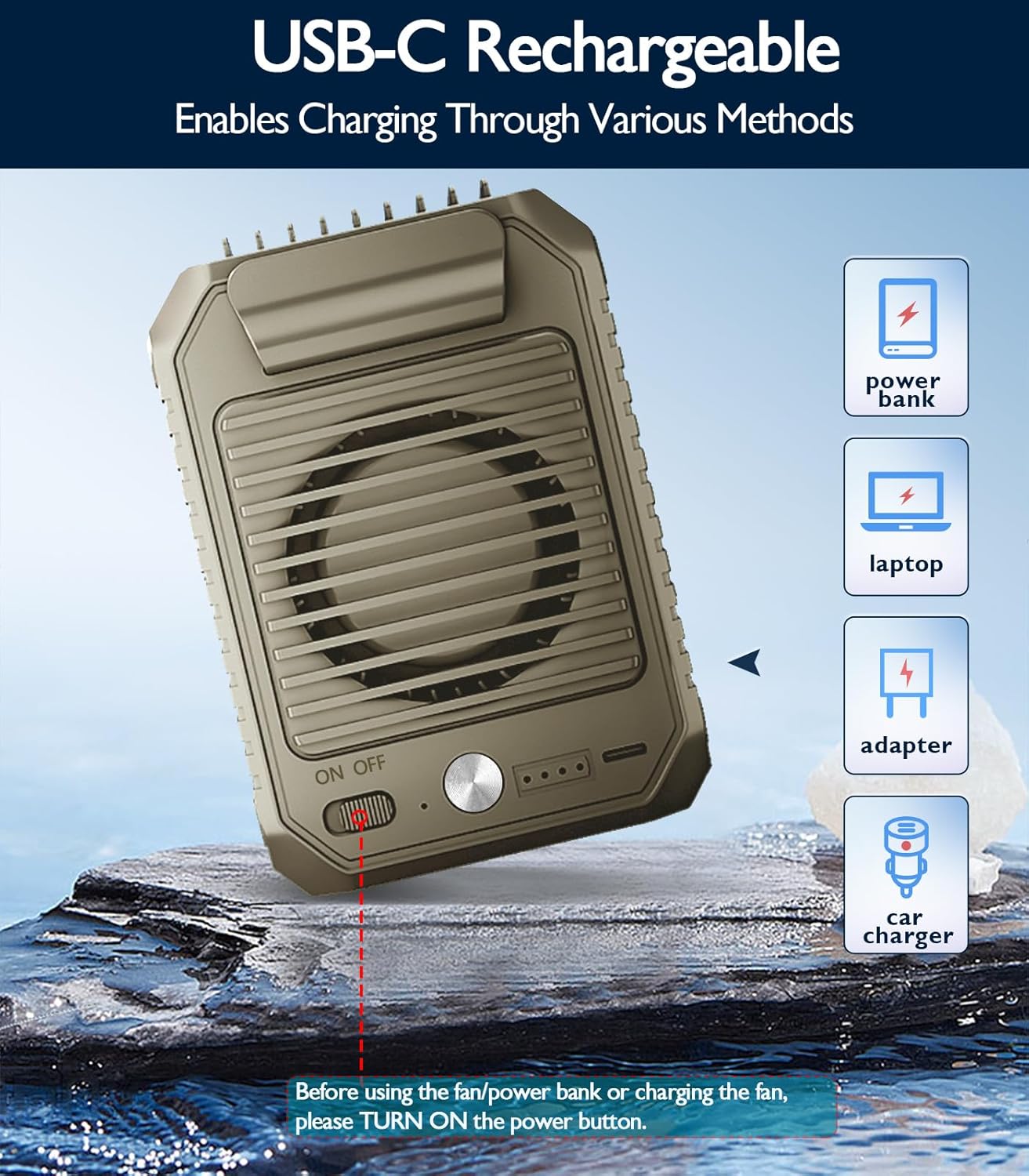 Ventilador portátil con clip de cintura, ventilador personal recargable de cuello de 10000 mAh, ventilador de batería de 6500 RPM, potente