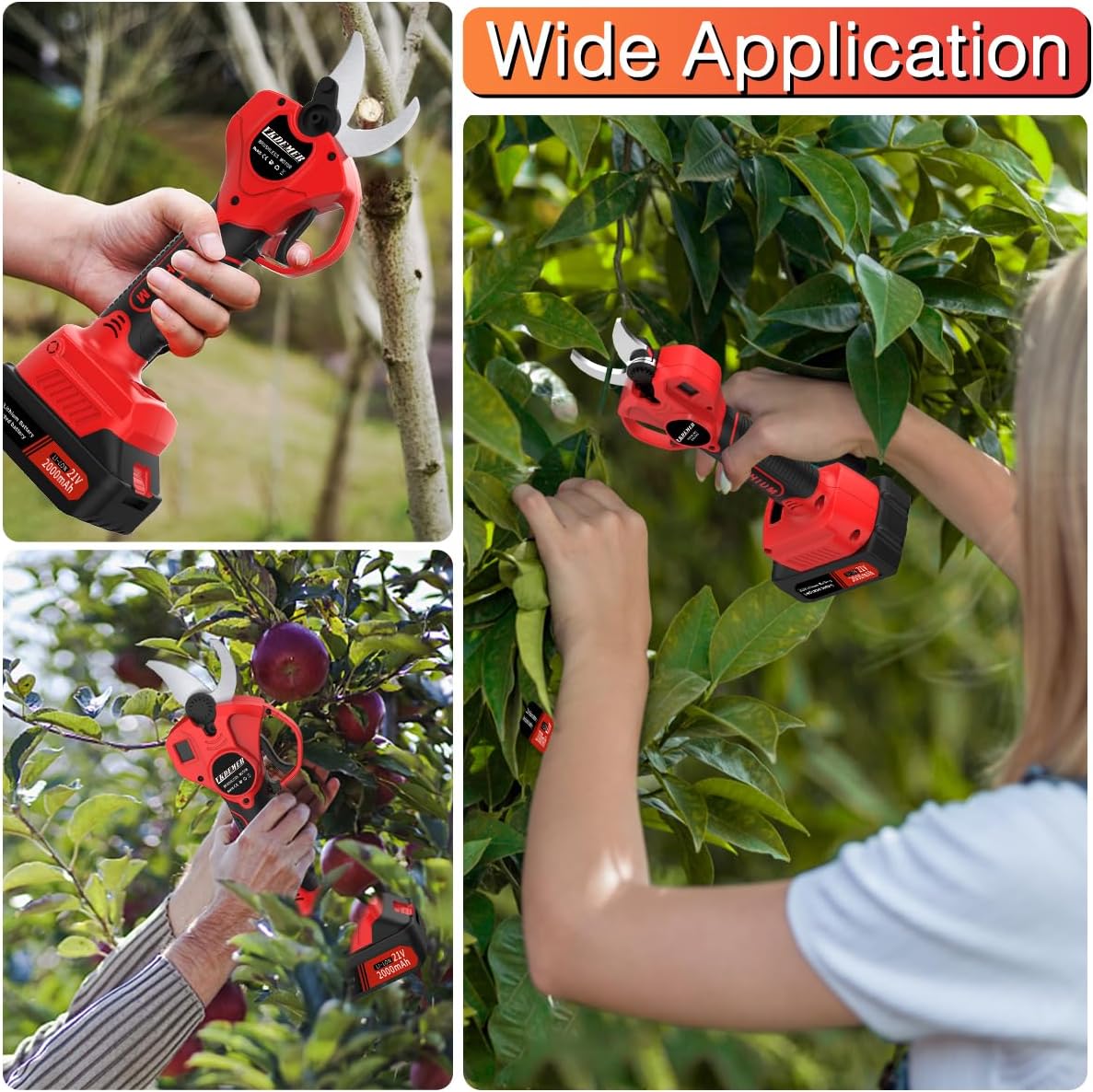 Tijeras de podar eléctricas, tijeras de podar inalámbricas profesionales con pantalla LCD, podadora eléctrica alimentada por batería con 2 baterías