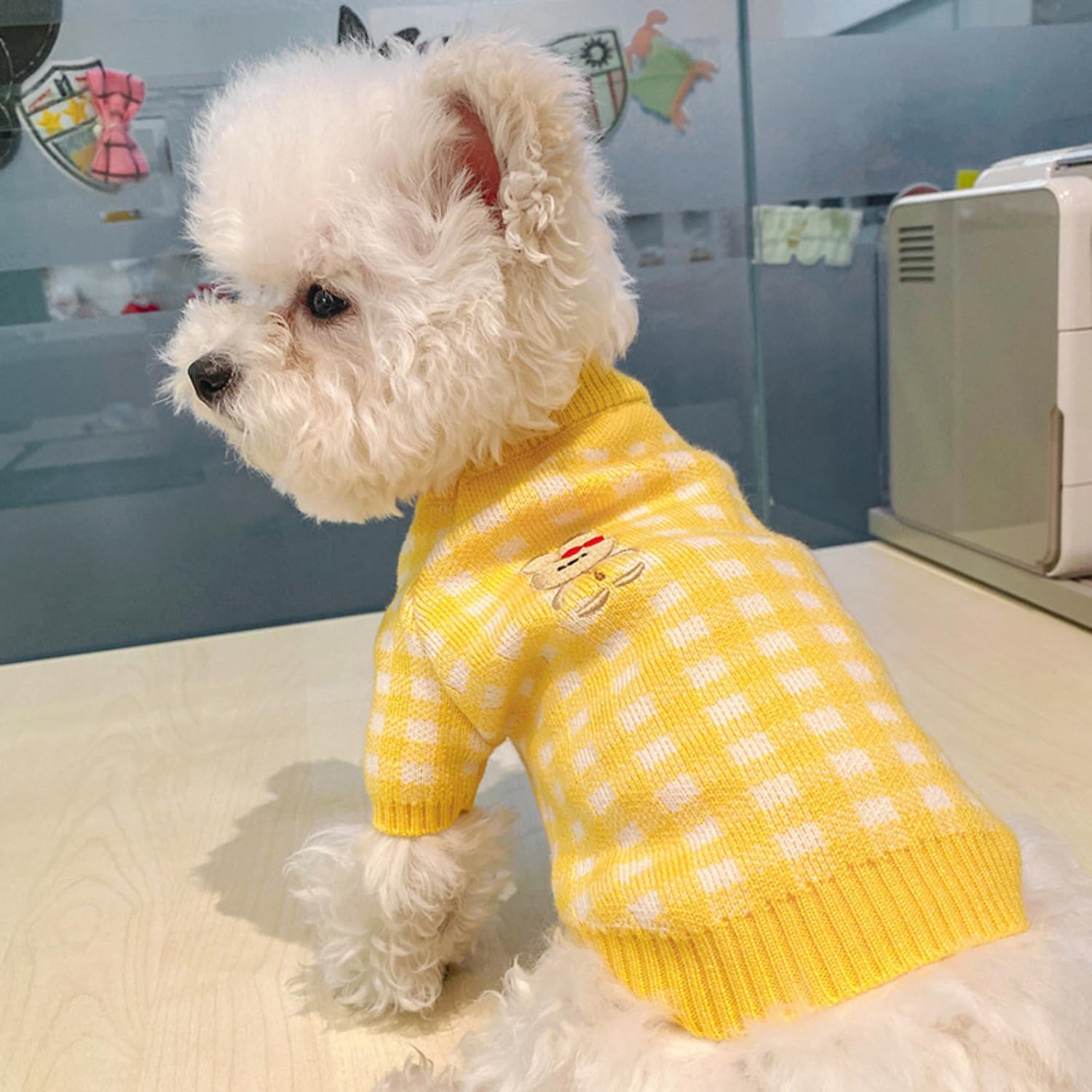 Sudadera para perro, suéter a cuadros, suéter de punto para cachorros, ropa de perro para clima frío, suéter cálido de invierno para perro, suéter