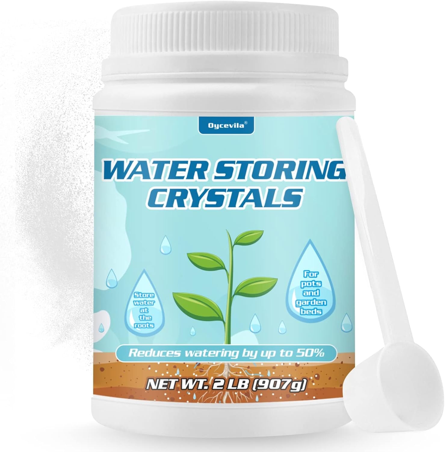 Cristales de almacenamiento de agua de 2 libras para plantas con cuchara, gel de agua que resuelve problemas de riego excesivo y sequía, mantiene el
