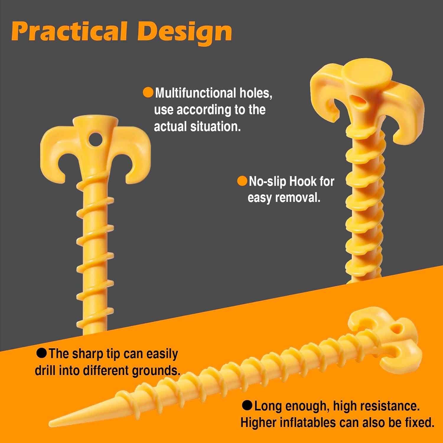 Paquete de 8 estacas para tienda de campaña, estacas para inflables, diseño en espiral resistente de 7.5 pulgadas, estacas de suelo para exteriores,