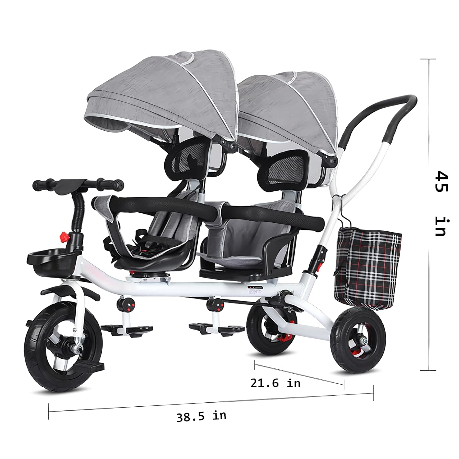 Triciclo para niños, 4 en 1, triciclo para niños, con asa extraíble, toldo plegable, asiento giratorio, con canasta de almacenamiento, arnés de