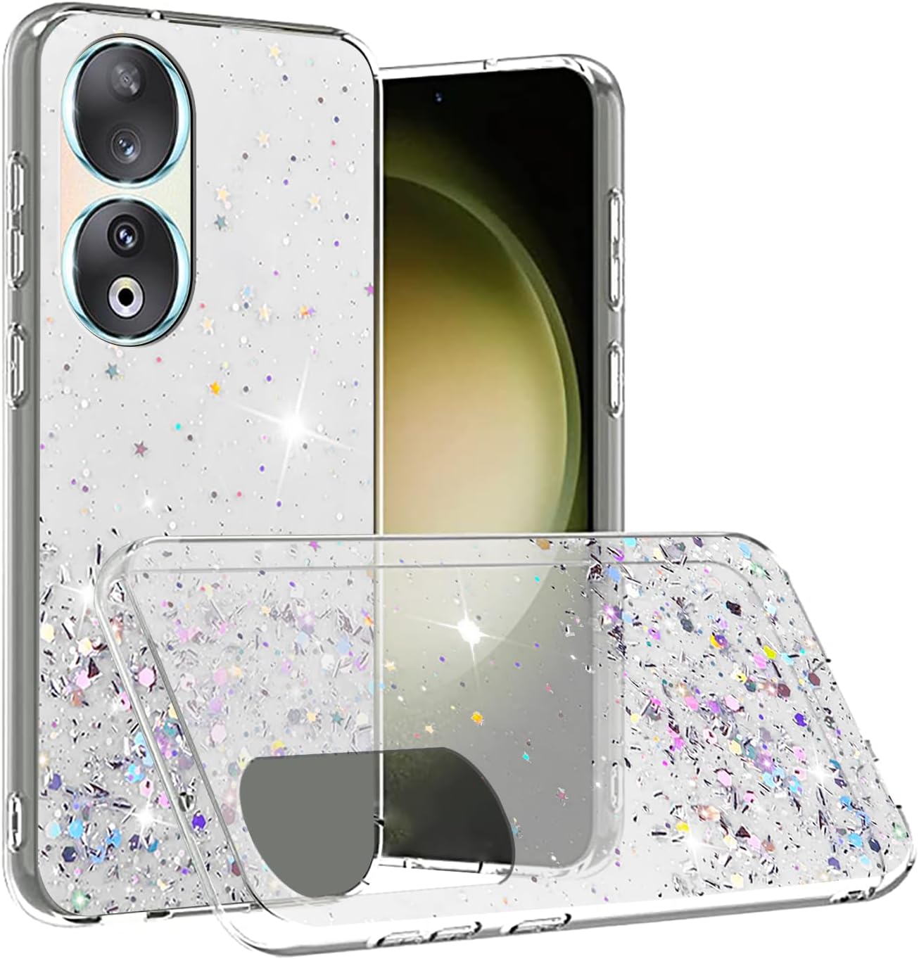 Funda compatible con Honor 90 con purpurina rosa transparente, Honor 90, funda para teléfono Honor 90, silicona transparente de TPU suave, para