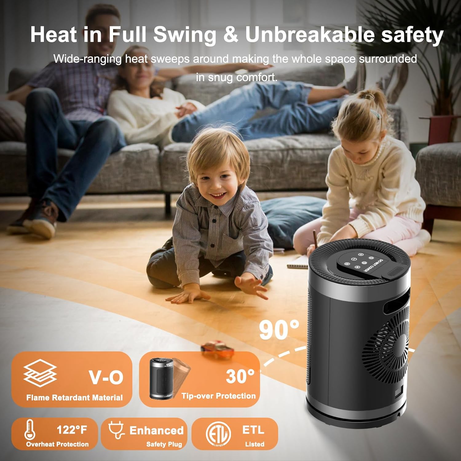 Calentador de espacio para uso en interiores, calentador portátil de cerámica PTC de 1500 W con termostato y control remoto, temporizador de 12