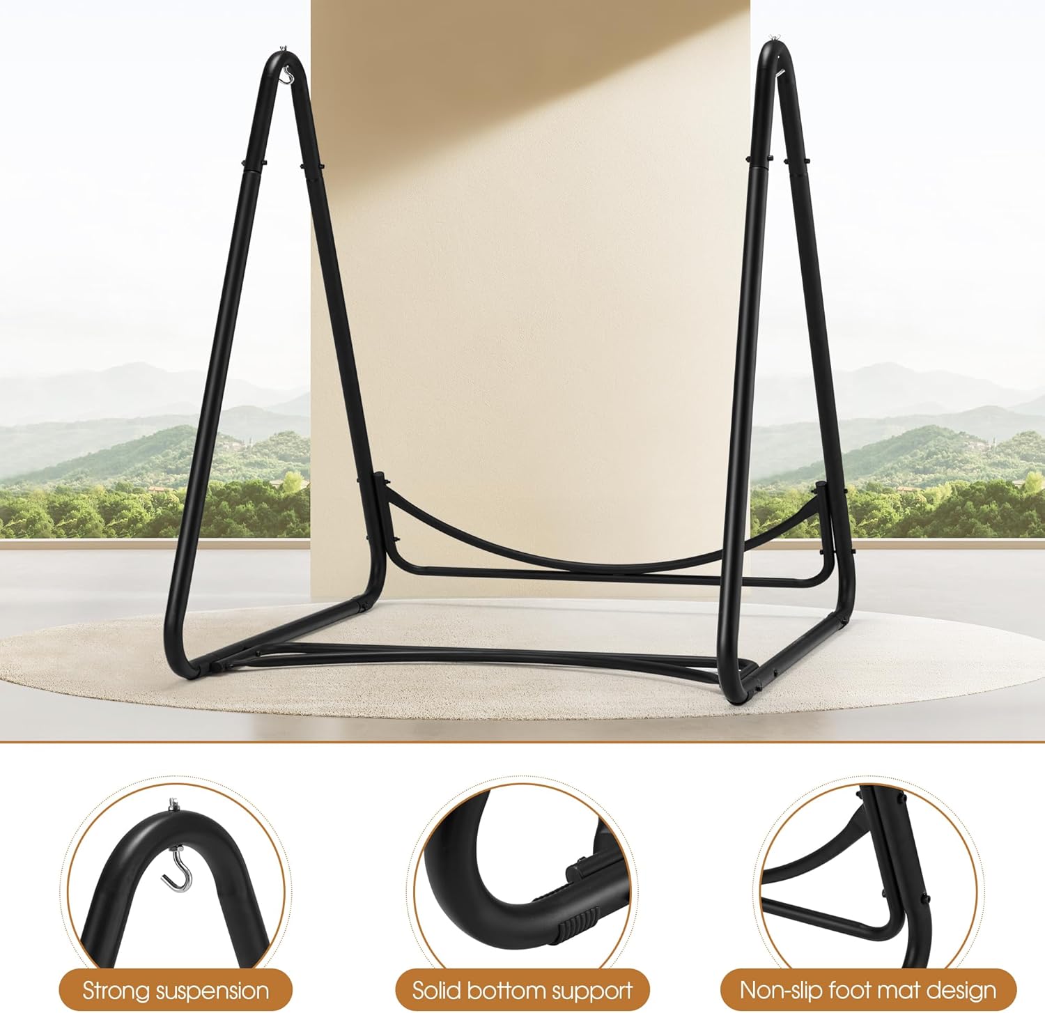 Soporte para silla de hamaca, soporte de hamaca de acero resistente, soporte de columpio multiusos de 450 libras, incluye silla colgante, flujo