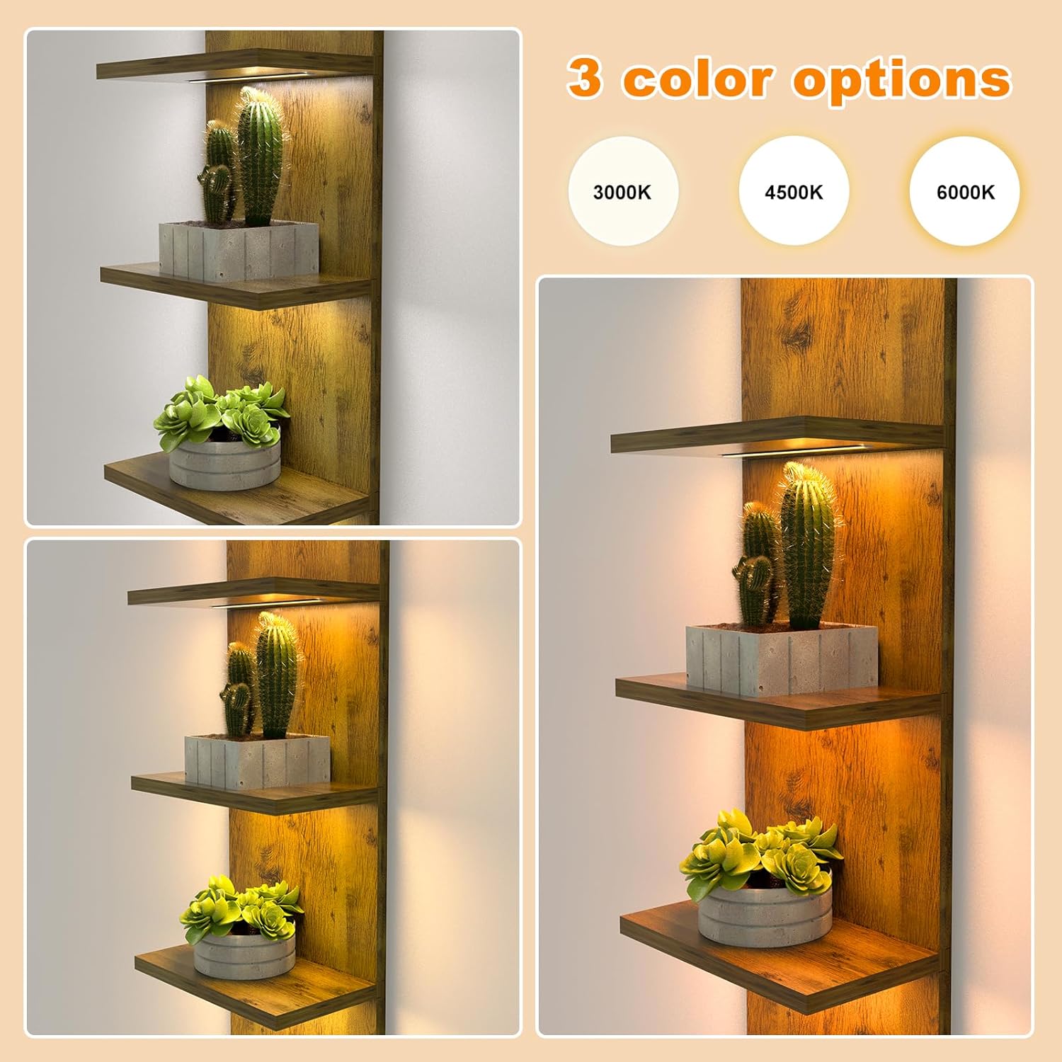 Estantes de pared de 5 niveles con luz LED, estante de columna vertical, almacenamiento flotante, organizador de decoración del hogar, estante de