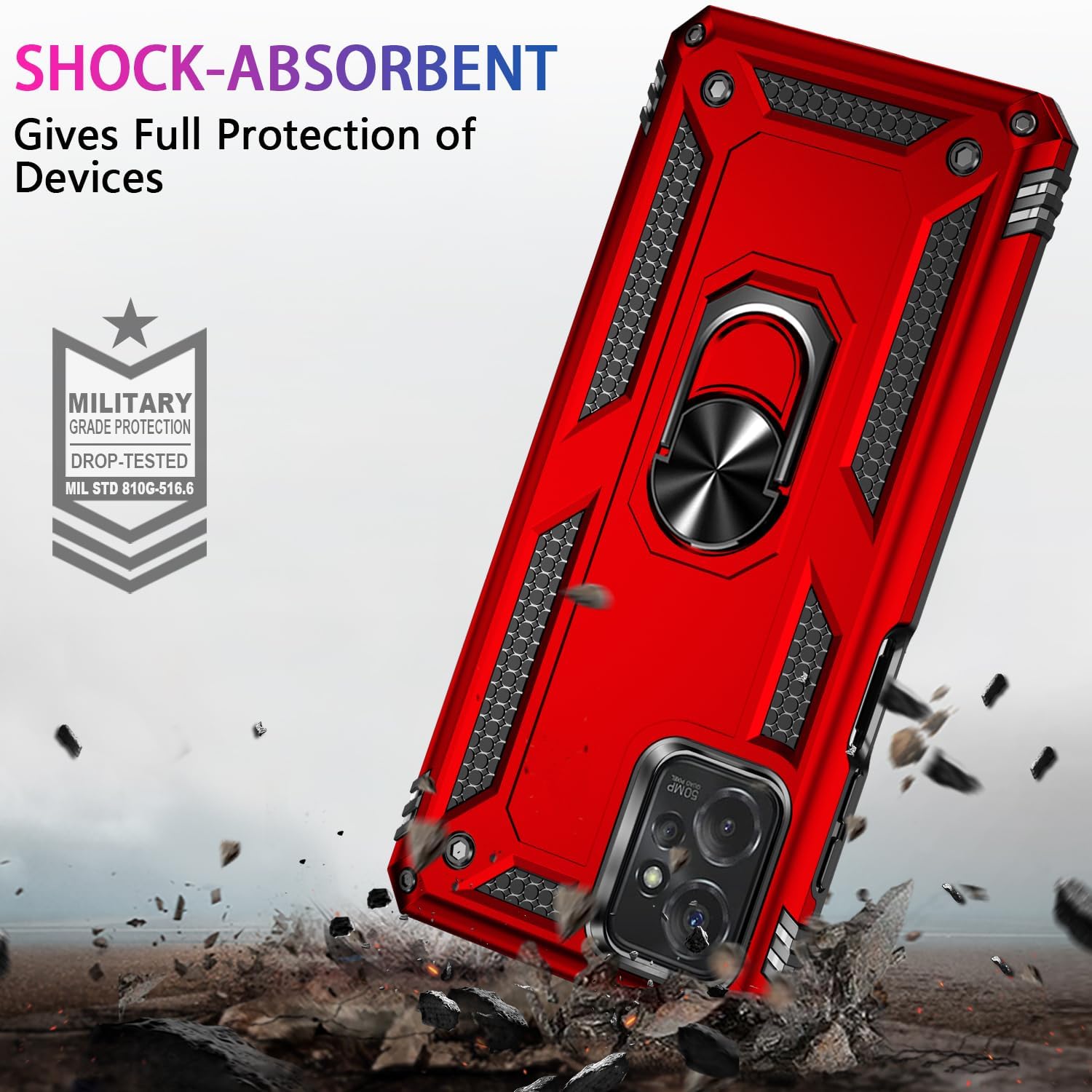 Funda para Moto G Power 5G 2023 con 2 protectores de pantalla de vidrio templado, grado militar, funda protectora resistente con anillo magnético