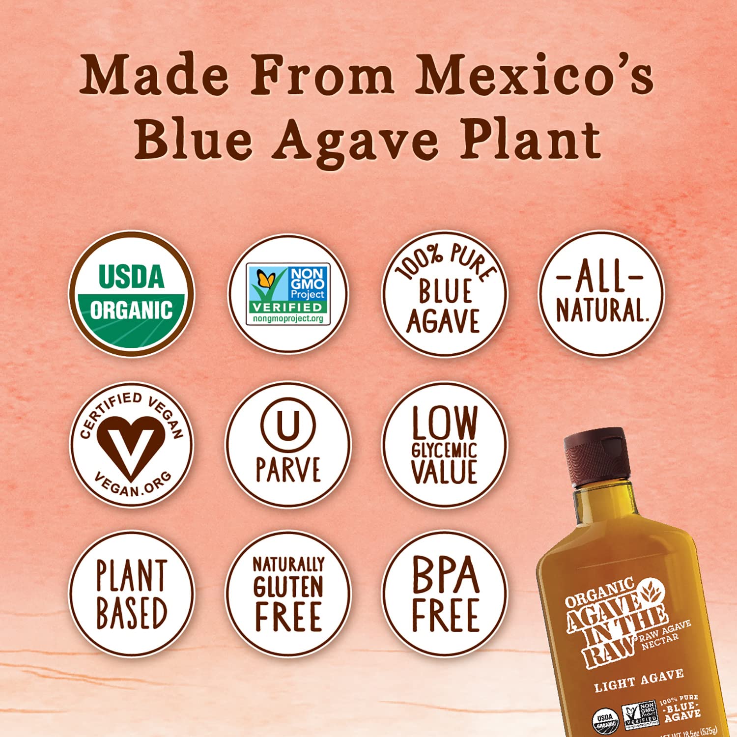Agave In The Raw Light – Edulcorante orgánico de néctar de agave  Jarabe de agave azul claro  Alternativa al azúcar para café, hornear, cocinar,