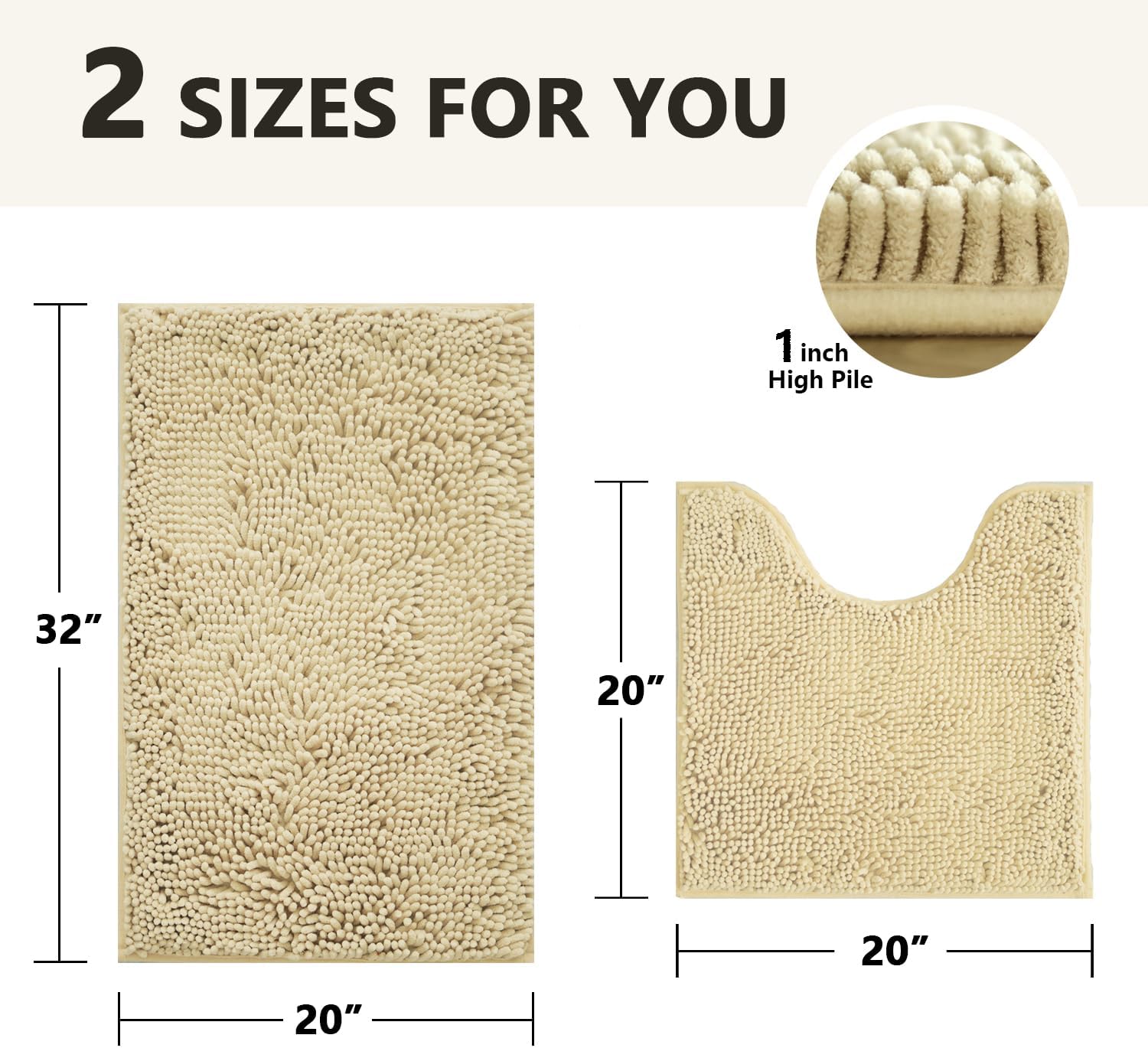 BOANKODU Juego de 2 alfombras de baño absorbentes para baño, felpilla muy suave, antideslizante, 32 x 20 pulgadas + 20 x 20 pulgadas, alfombra de