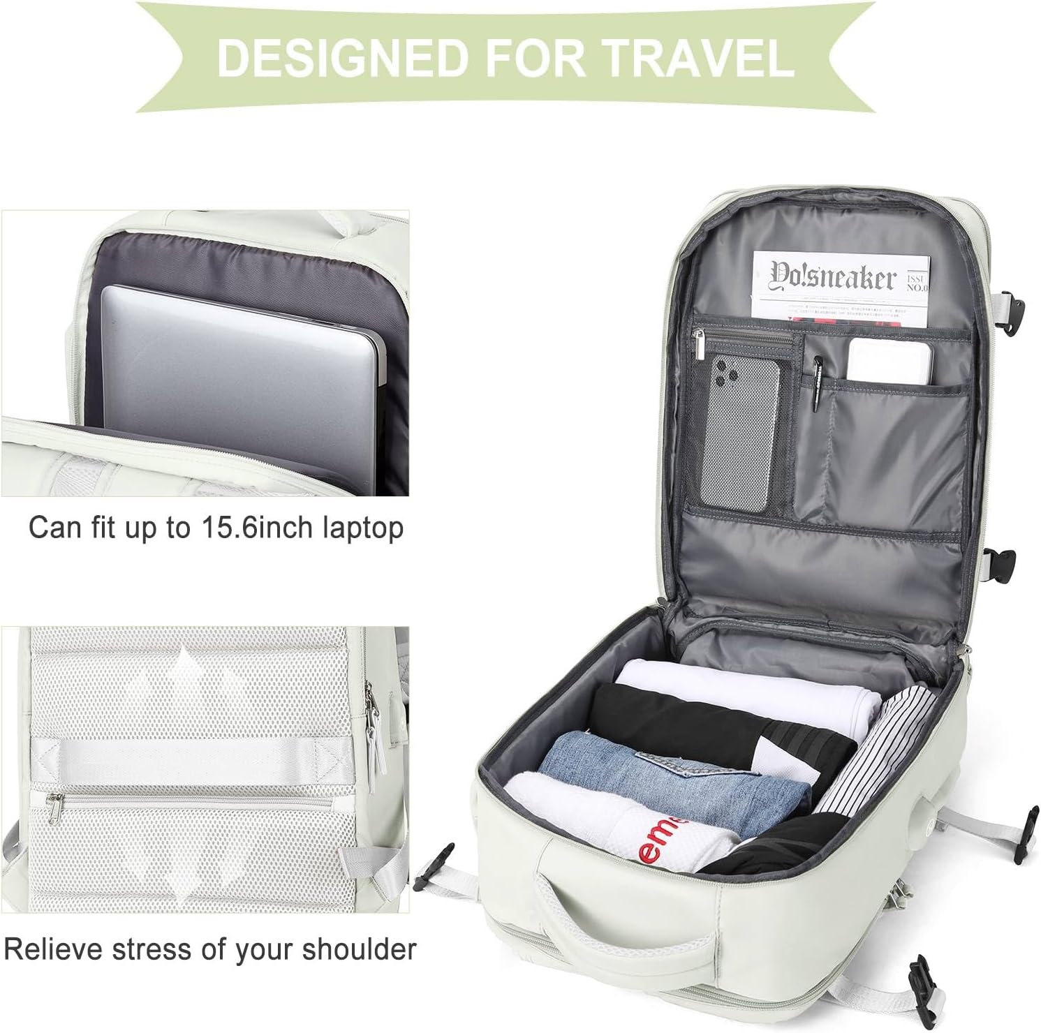 WONHOX – Mochila grande, aprobada para vuelo, unisex, para viajes, trabajo, negocios o laptop