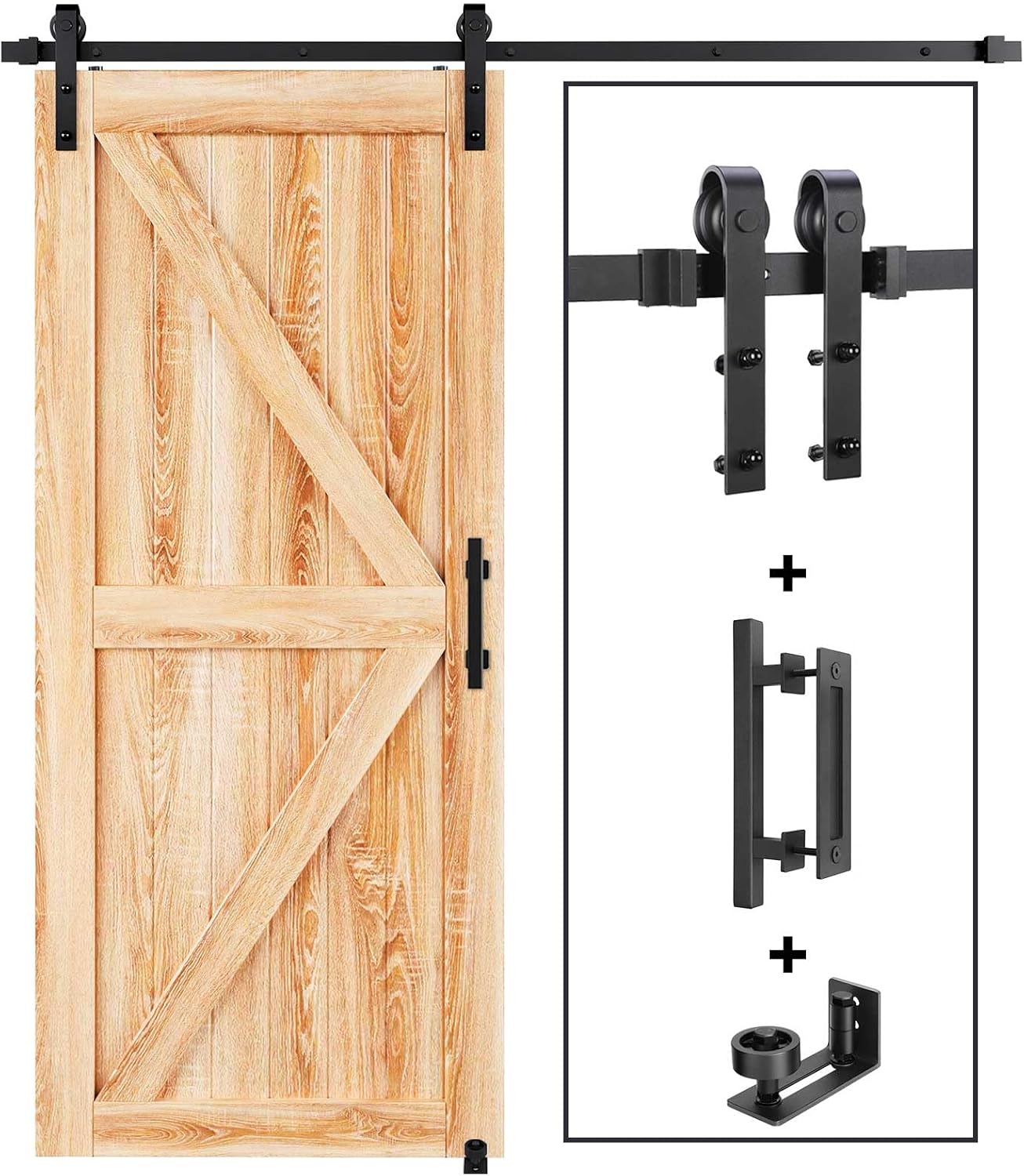 EaseLife Kit de herrajes para manija y riel de puerta corrediza de granero de 6.6 pies, resistente, polea J básica, se desliza suavemente