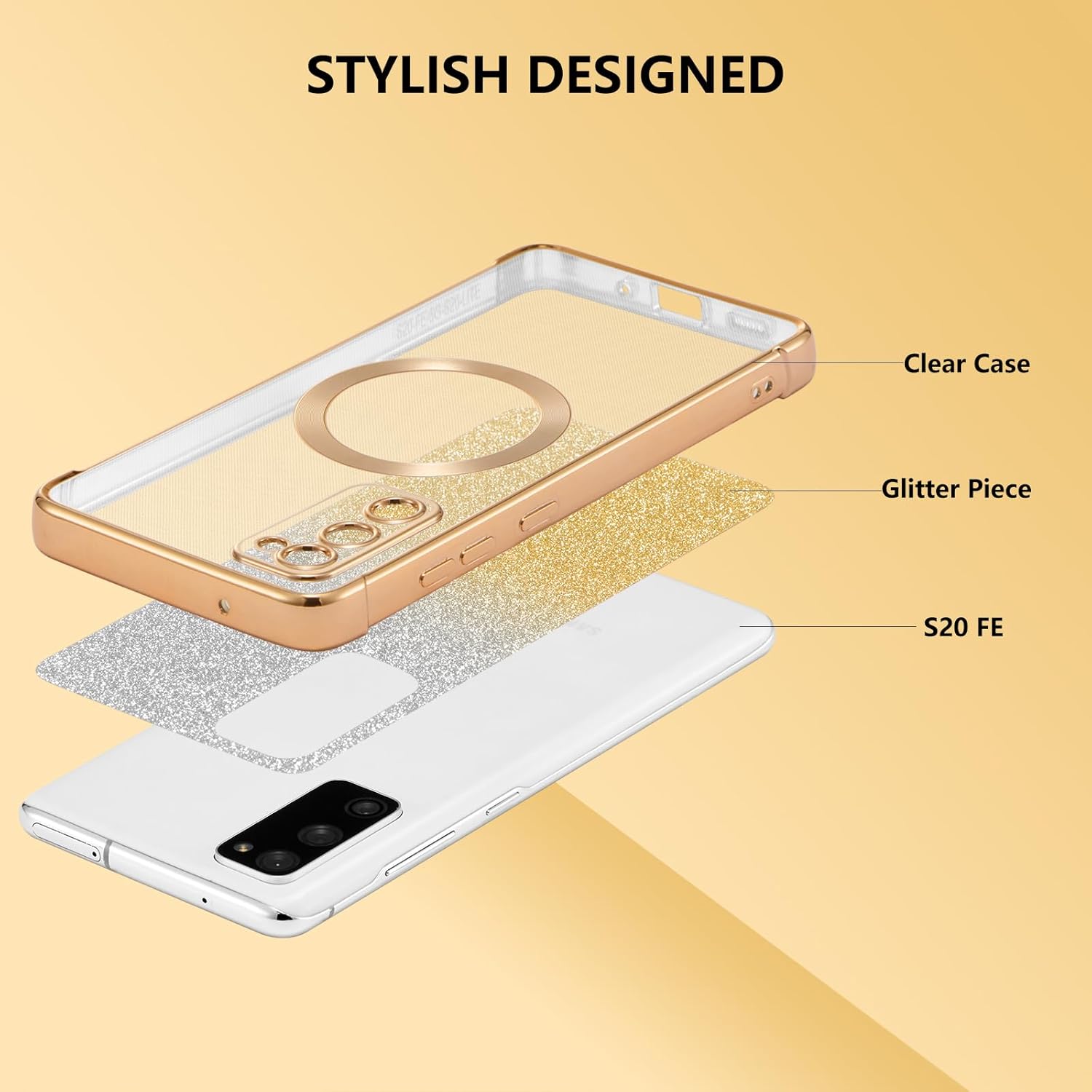 ZTOFERA Funda magnética para Samsung Galacxy S20 FE 5G con purpurina degradada, compatible con MagSafe Funda protectora de TPU chapada de lujo para
