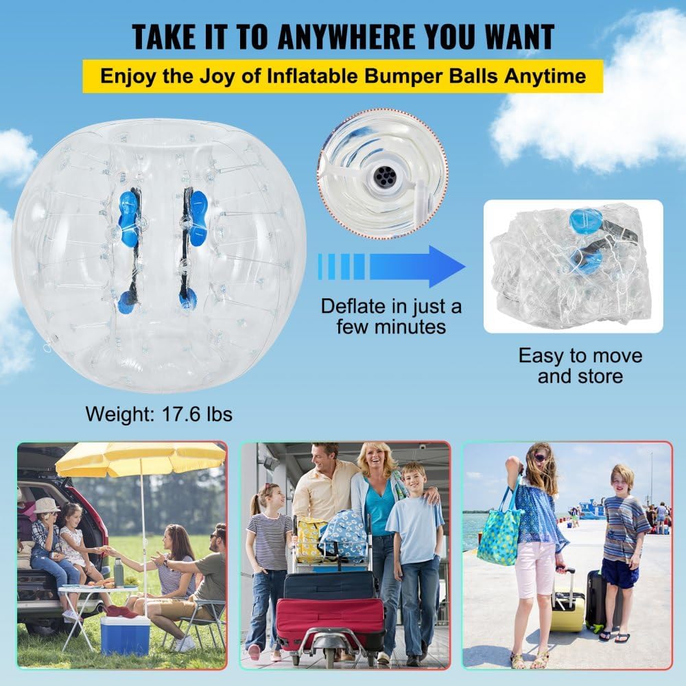 WACTO Pelota de fútbol de burbujas transparente para actividades al aire libre  4 pies de diámetro, pelota inflable para adultos o niños  explota en