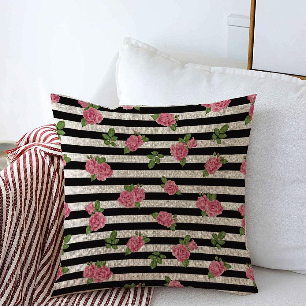 Decorative Square Throw Pillow Cover Cushion Case Linen Graphic Rose Pink Textile Stripe Pattern Beauty Ditsy 2016 Fashion Print Textures Spring